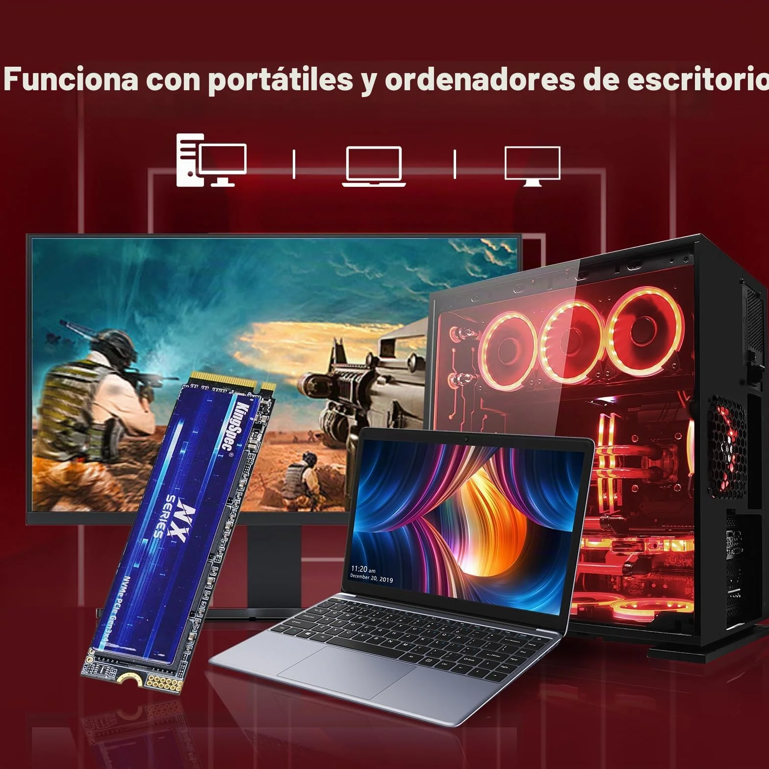 Kingspec NX Series Gen3x4 NVMe M.2 SSD de 1TB, hasta 3500 MB/s, Unidad Interna de Estado sólido 3D NAND Flash M2 2280, para Escritorio y portátil