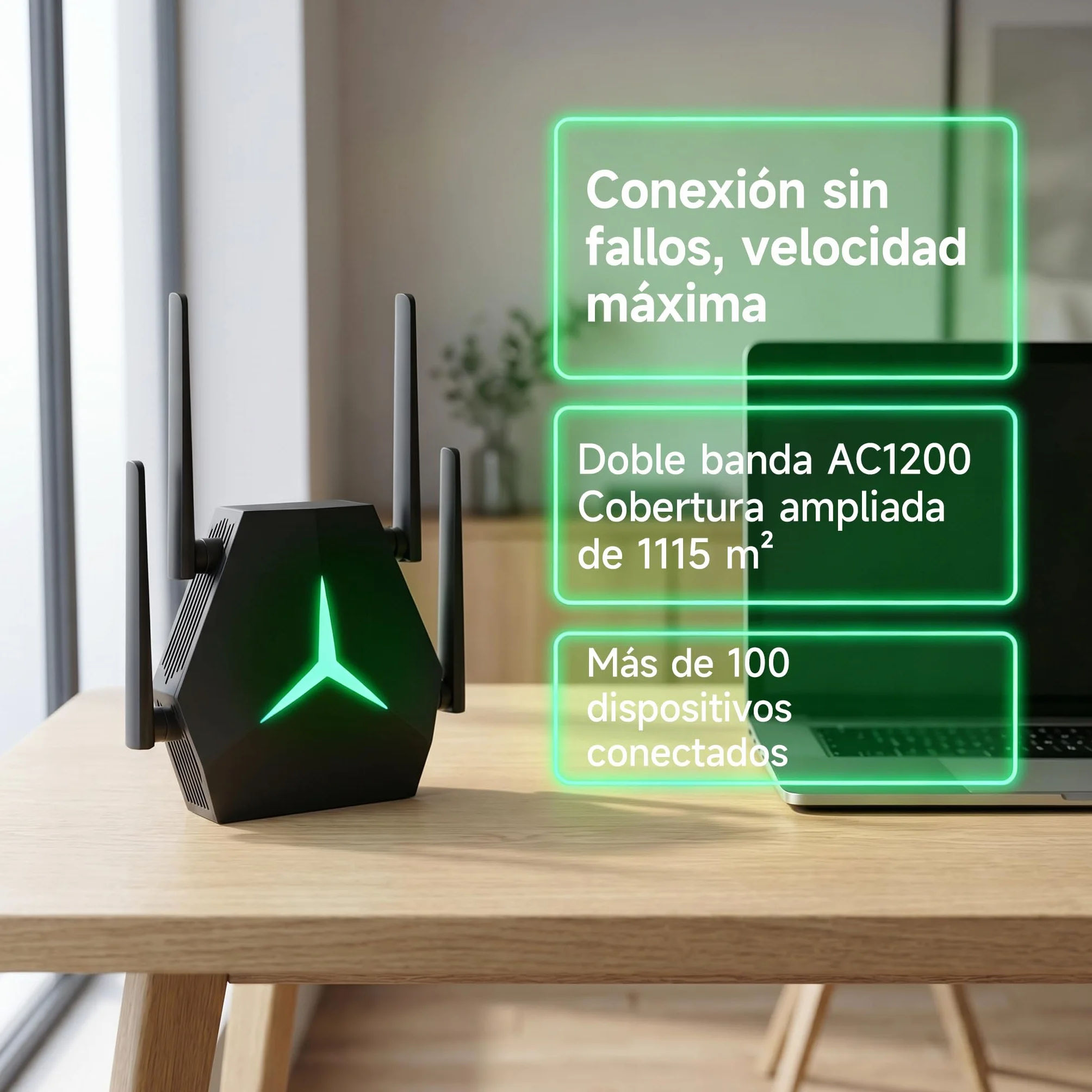 Repetidor WiFi 1167Mbps Doble Banda 2.4G+5G, Amplificador de Señal para Hogar Oficina, Elimina Zonas Muertas, Compatible con Routers
