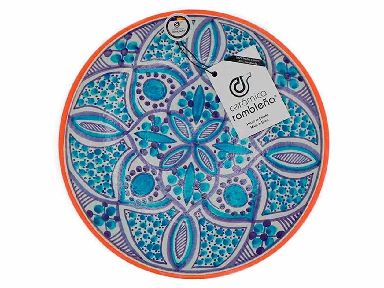Plato Decorativo de Cerámica Hecho a Mano Azul 27x27x4,5 cm