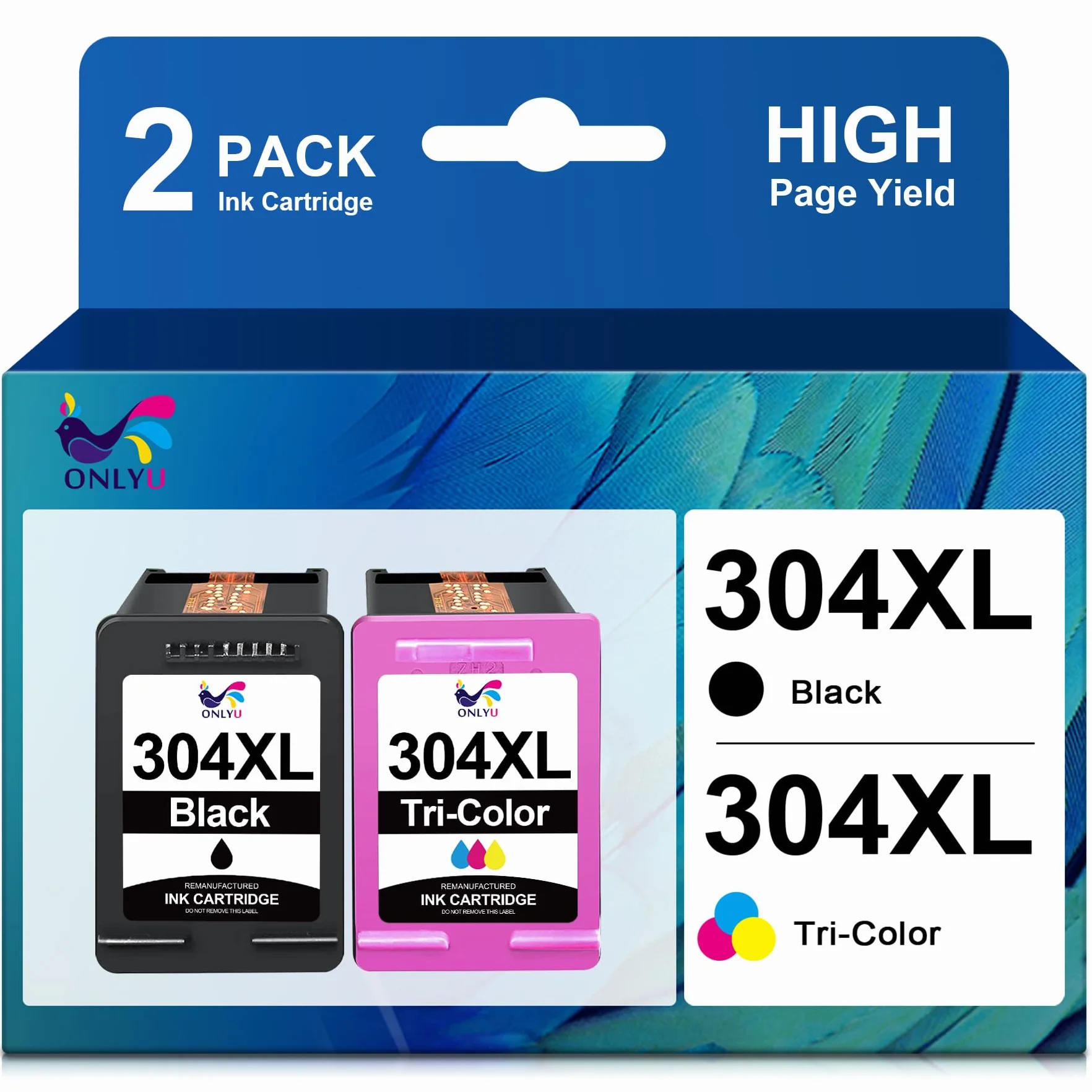 ONLYU 304XL Cartuchos de Tinta remanufacturados Negro y Color para HP 304 | Compatible para HP Envy 5030 5032 5000 5010 5020 DeskJet 3750 2630 3760 3762 2600 2620 2622