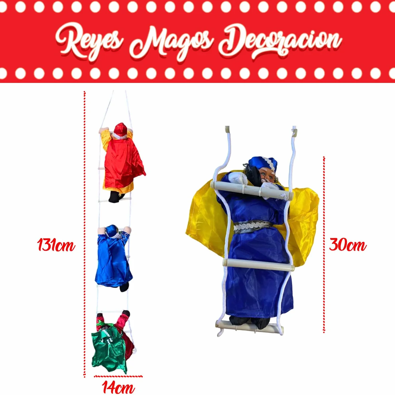 Muñecos Reyes Magos 131x14cm Decoración Navideña Escalera Colgante Balcón Árbol Exterior