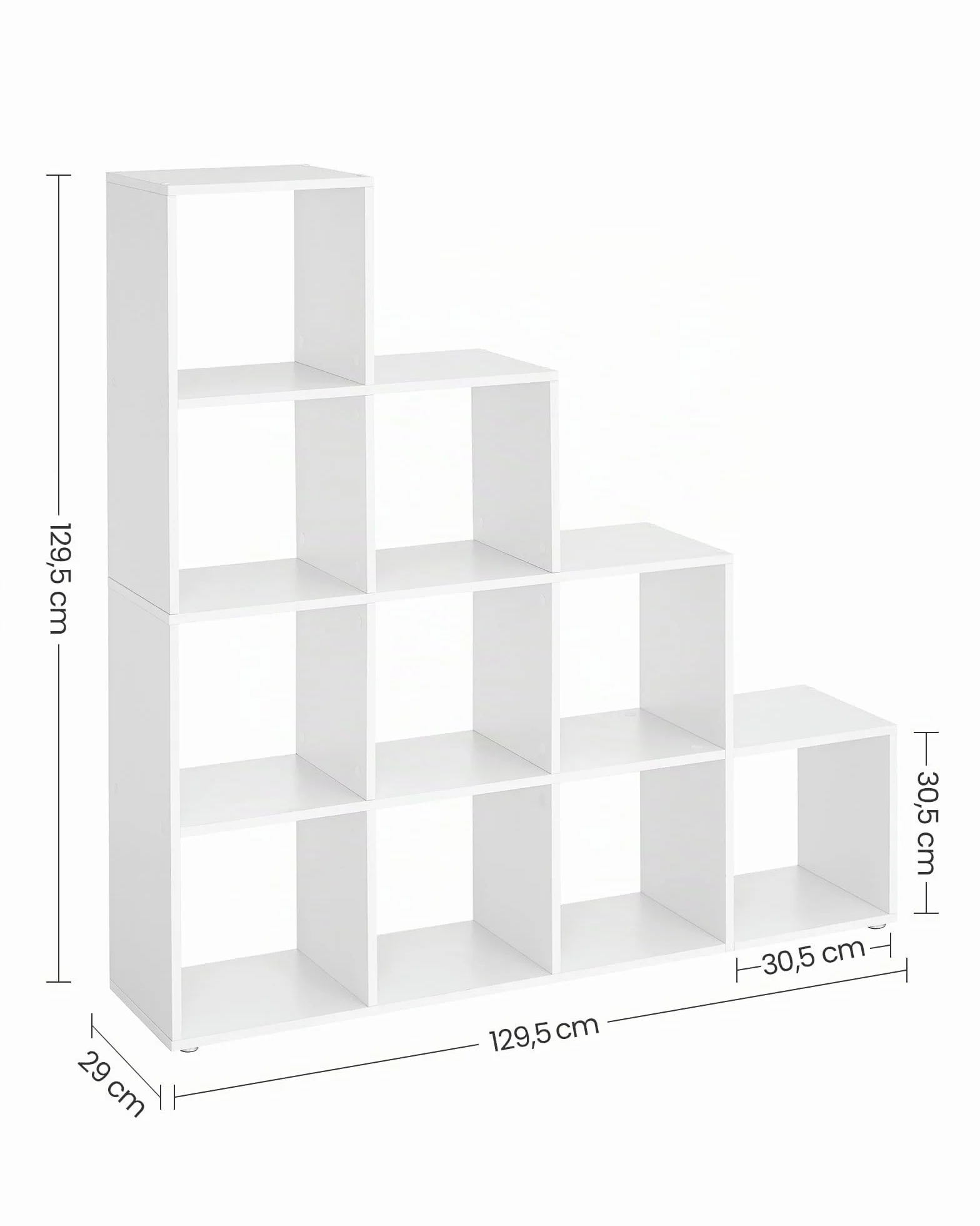 VASAGLE Librería 10 Cubos Estantería Libros Compartimentos Abiertos 29 x 129,5 x 129,5 cm Blanco Nube
