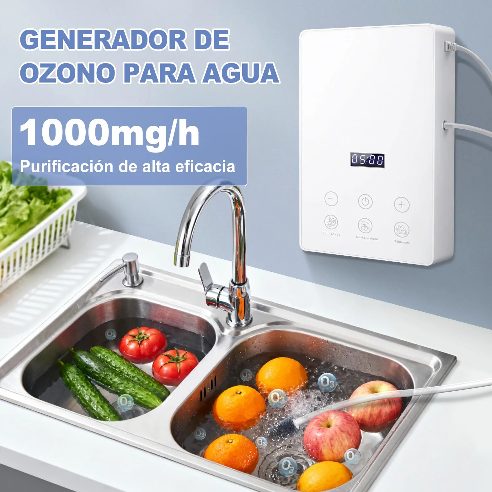 ICARE Ozonizador de agua 1000mg/h con temporizador 60 minutos purificación frutas verduras carne