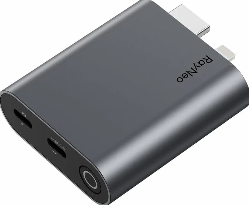 RayNeo Adaptador HDMI para iPhone 14 y Modelos anteriores con Dispositivos Lightning/HDMI, batería integrada, Recarga y reproducción