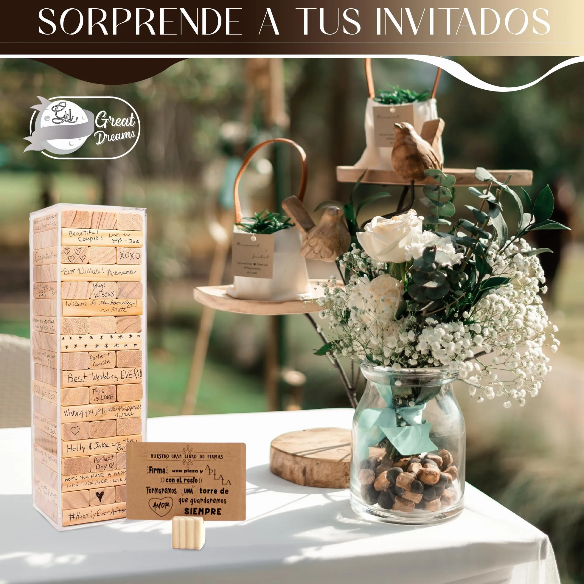 GreatDreams® Libro Firmas Bodas y Comuniones - Libro de Firmas Alternativo con Bloques, Caja y Base Giratoria