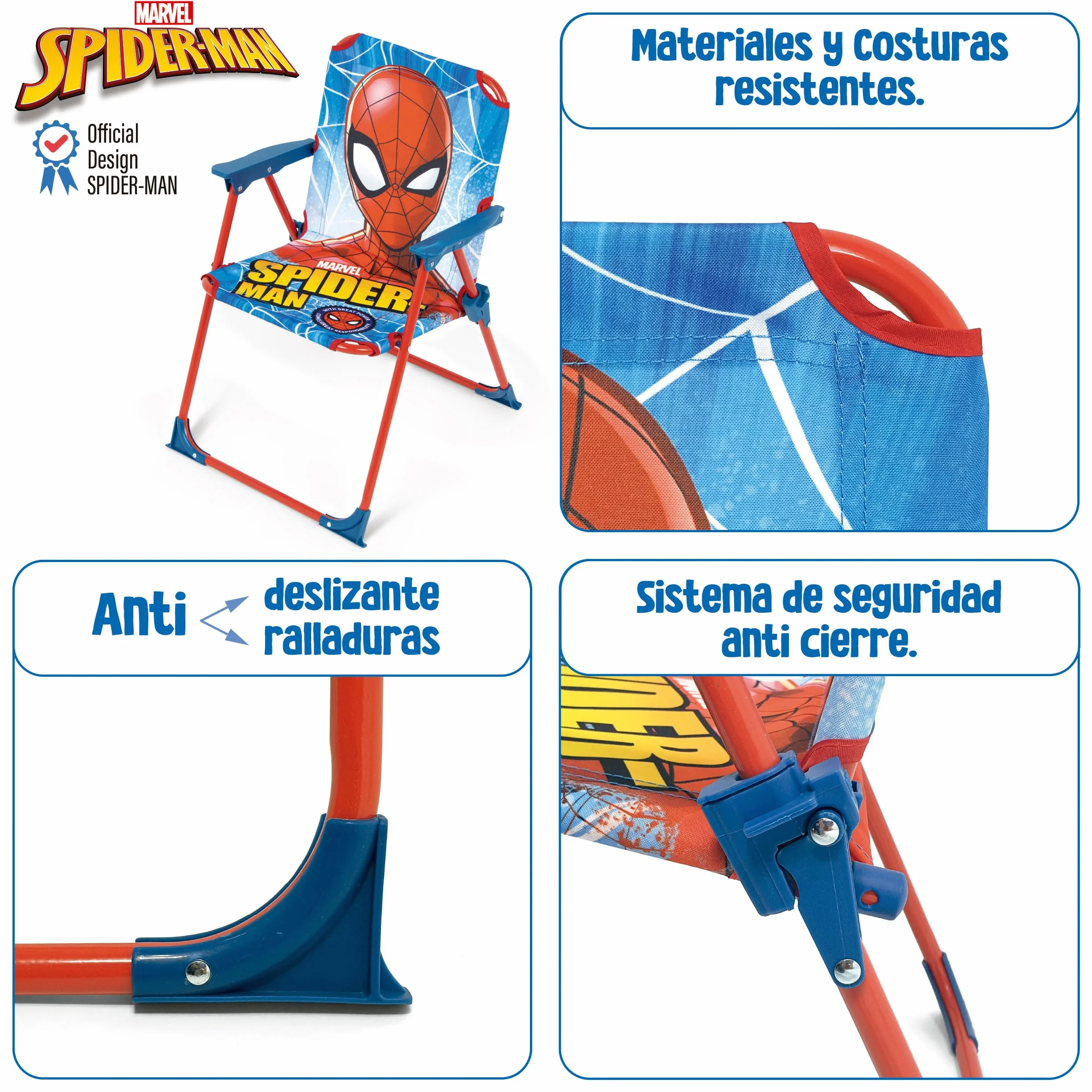 Silla Plegable Infantil Spiderman ARDITEX 38x32x53 cm Azul Roja Exterior Playa Jardín