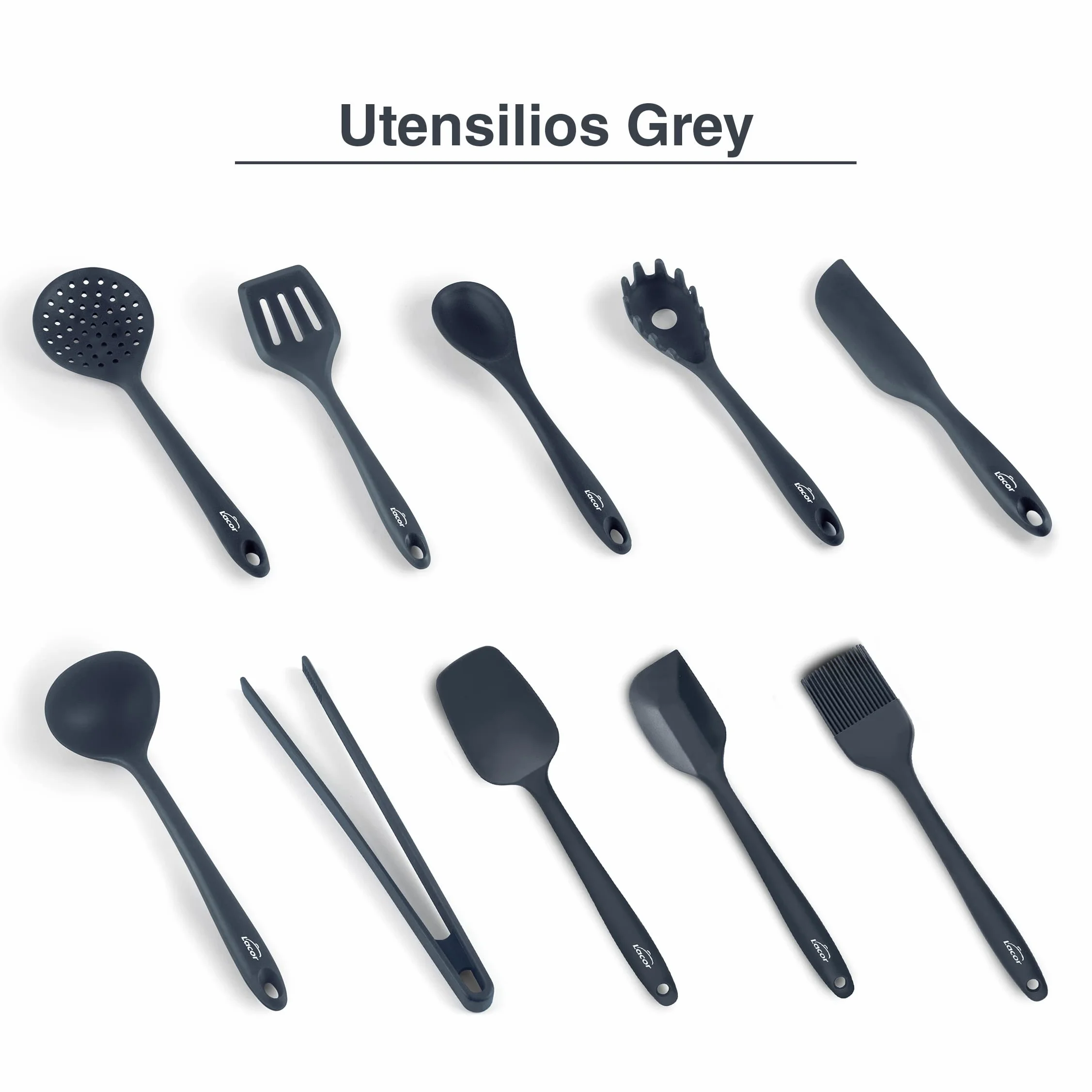 LACOR Servidor de Espaguetis Grey Cuchara Pasta Silicona Antiadherente Resistente Altas Temperaturas 27 cm