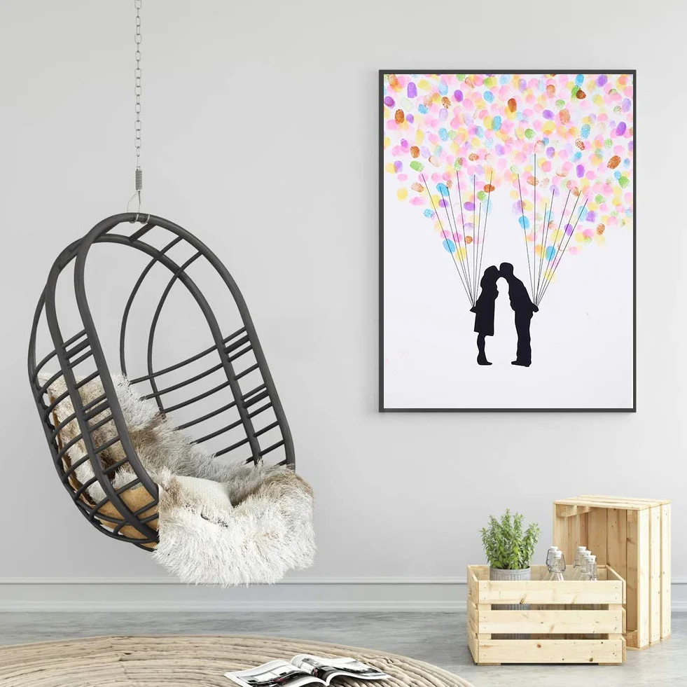 Kit Árbol de Huellas para Bodas con 6 Tintas + Marco para Cuadro, Libro de Firmas Nupcial 4 Diseños