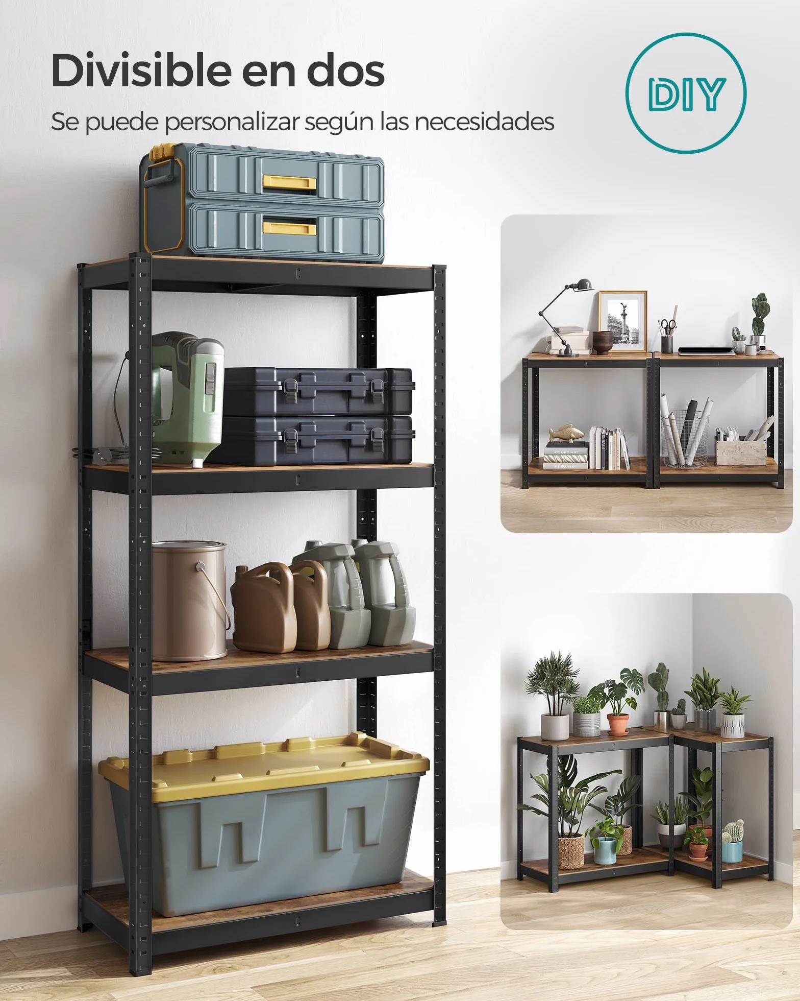 SONGMICS Estantería Industrial 40x80x160 cm 520 kg Ajustable Almacenamiento Marrón y Negro