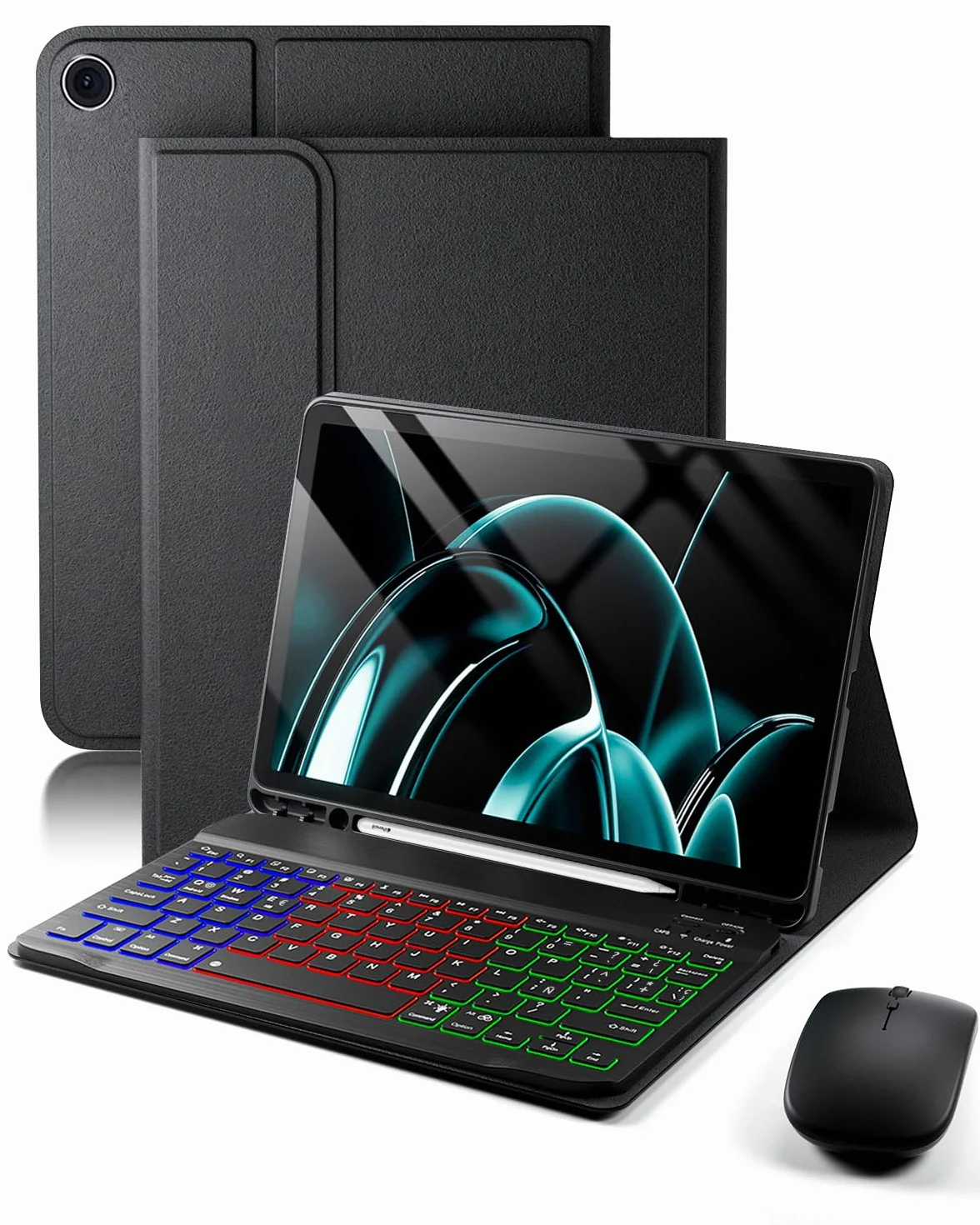Para Samsung Galaxy Tab A11+ Plus (2025) / Samsung Galaxy Tab A9+ Plus (2023) 11 pulgadas funda con Teclado inalámbrico Bluetooth retroiluminado (teclado QWERTY, distribución española) y ratón