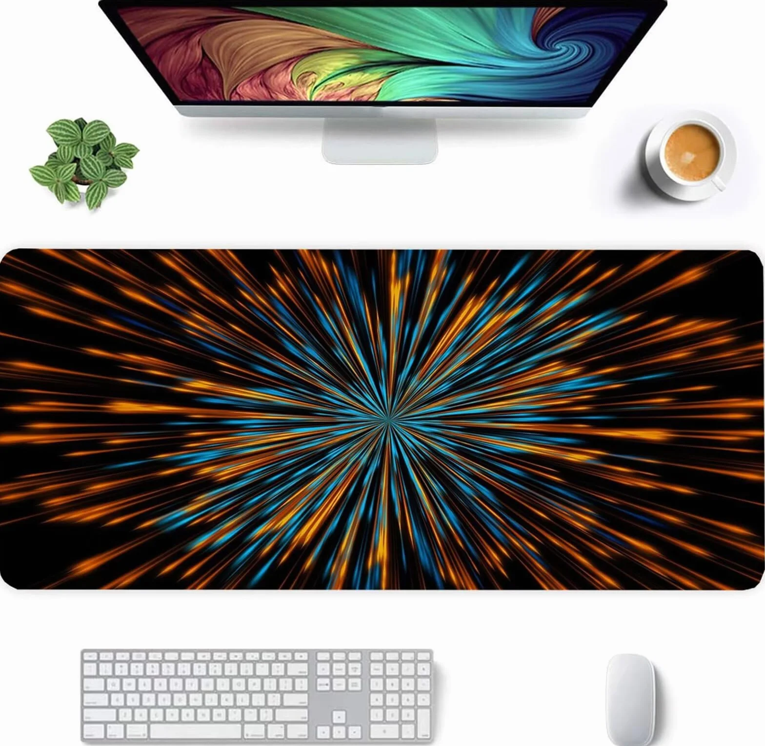 Alfombrilla Ratón XXL 1000x500x3mm Mouse Pad Grande Gaming,Alfombrilla Antideslizante,Tapete Escritorio con Bordes Cosidos,Alfombrilla Ratón para Jugadores, PC, Oficina, Azul Naranja