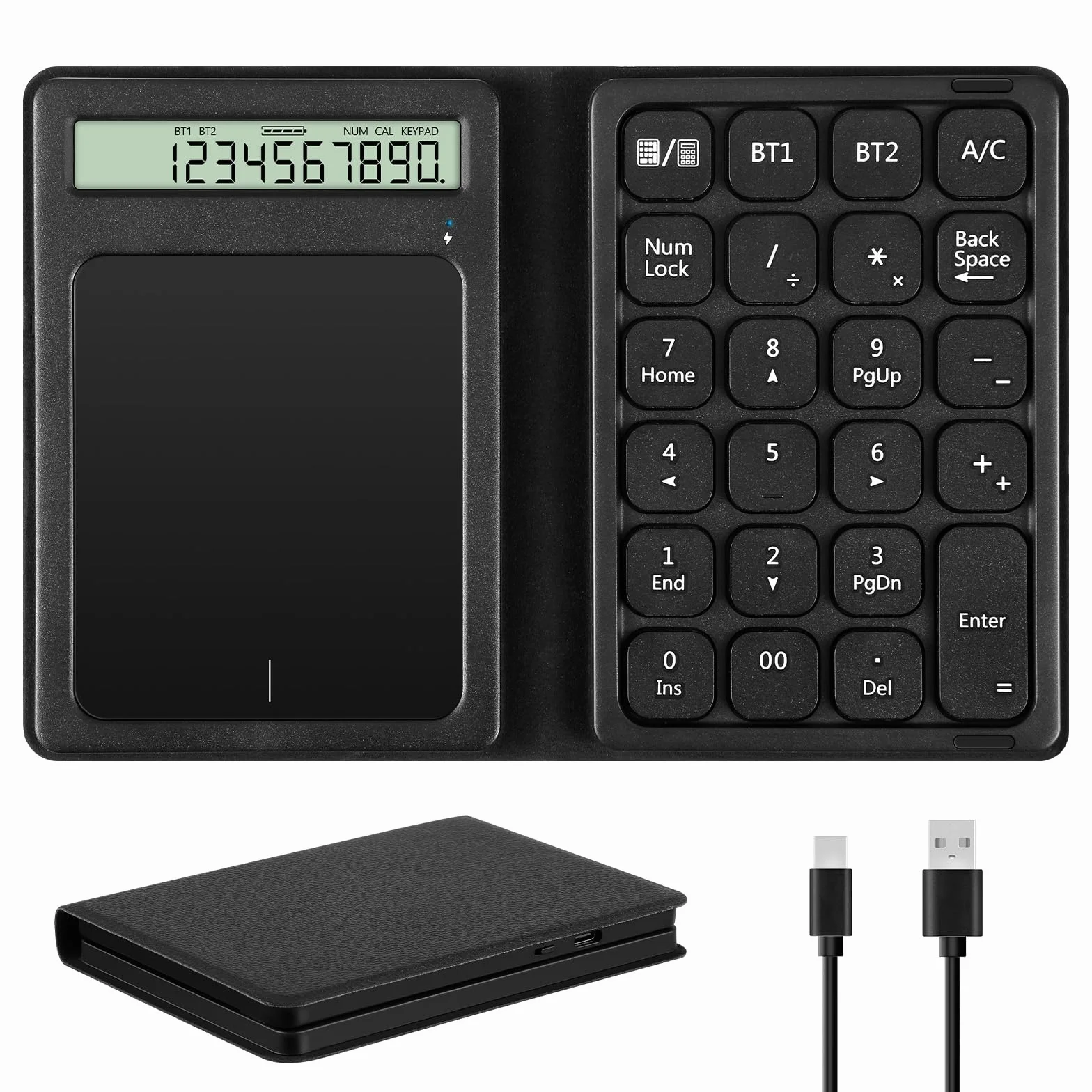 Teclado numérico Bluetooth, Teclado Numérico Inalámbrico con Pantalla y Panel táctil Teclado numérico portátil de Contabilidad financiera para PC portátil Tableta Windows Mac Android iOS
