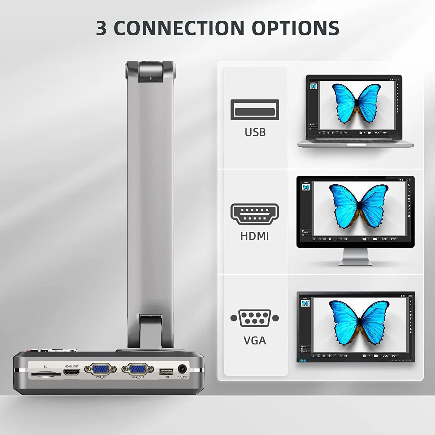 JOYUSING V508 VGA/HDMI/USB Cámara de Documentos & Visualizador 8 MP HD, Formato A3, educación a Distancia, Conferencias Web, para Windows, Mac, Funciona con o sin computadora