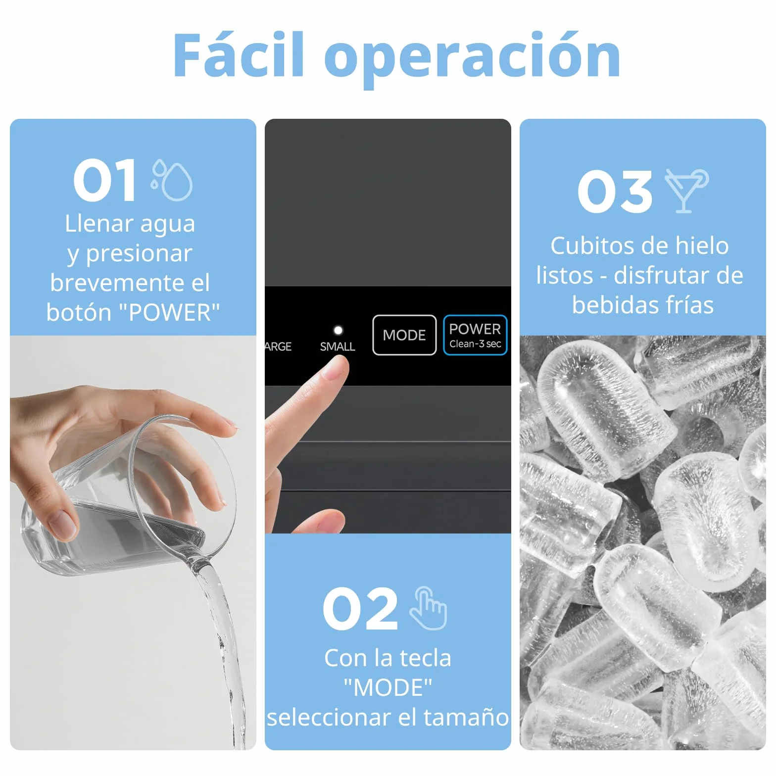 Comfee' RCI12BL1EU(E) Máquina de Hielo, 8 Cubitos en 6 Minutos, 12kg/24h, Autolimpiante, 2 Tamaños, Portátil, Negro