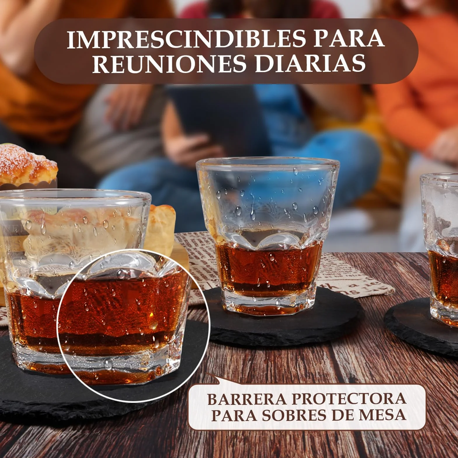 Portavasos De Pizarra con Soporte Metálico Set de 8 Unidades Redondos 4 Pulgadas