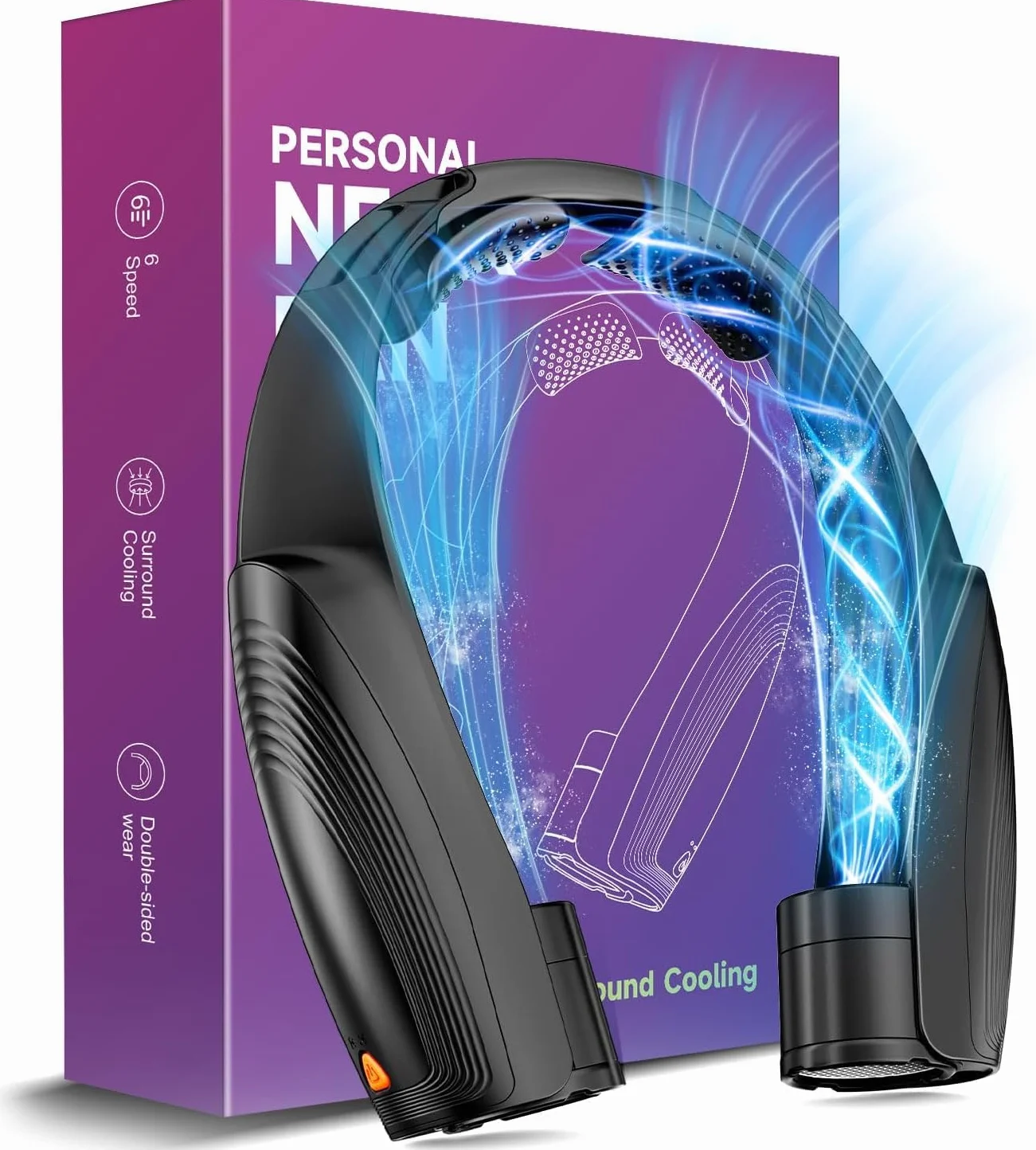8000mAh Ventilador de Cuello, Ventilador Cuello Sin Aspas Portátil, USB Recargable Máx 20H, 6 Velocidades, Mini Cuello Ventilador, para Coche Deporte Oficina Hogar Viajar Acampar