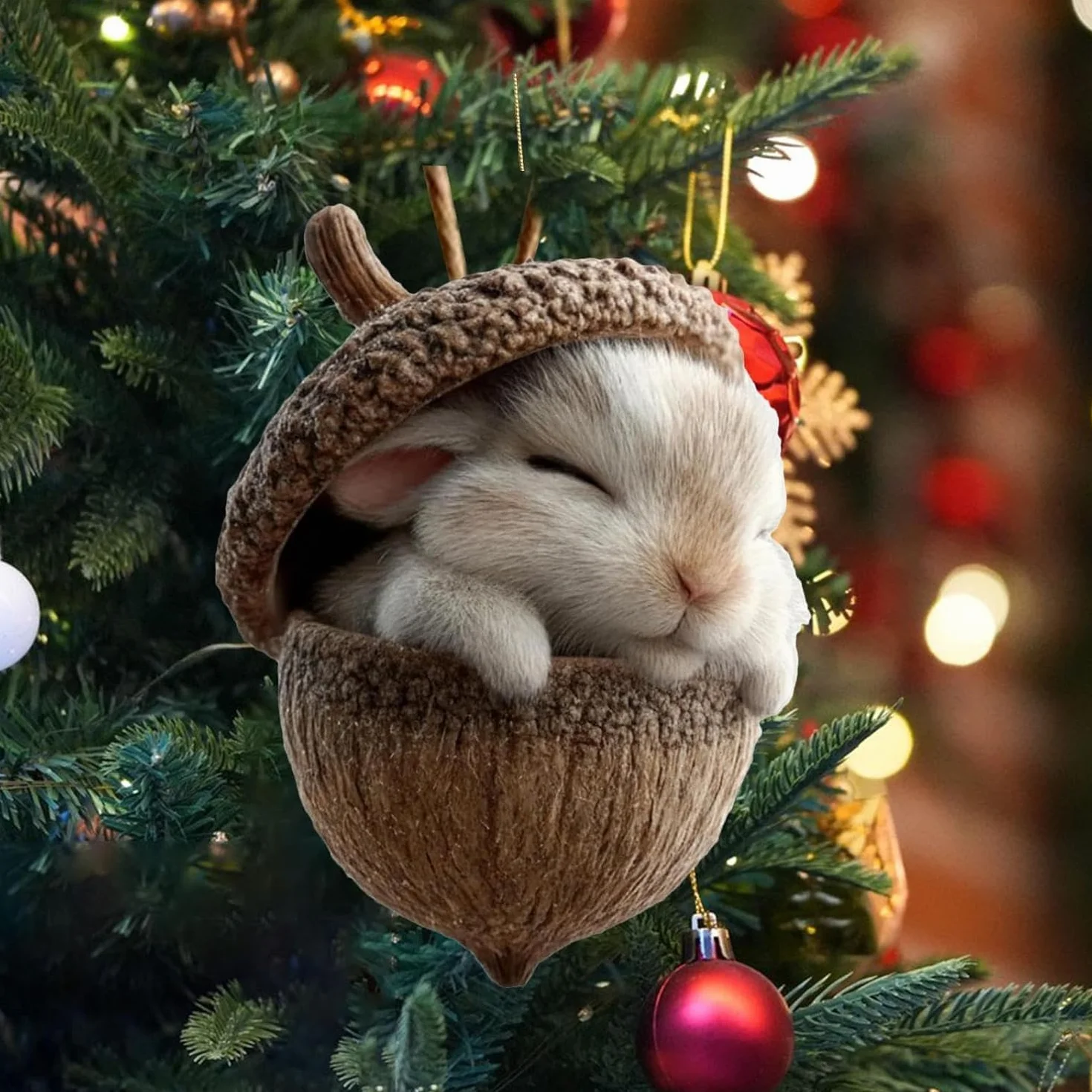 Adornos de bellota forma animales bosque acrílico 3D plano decoración árbol Navidad 2026