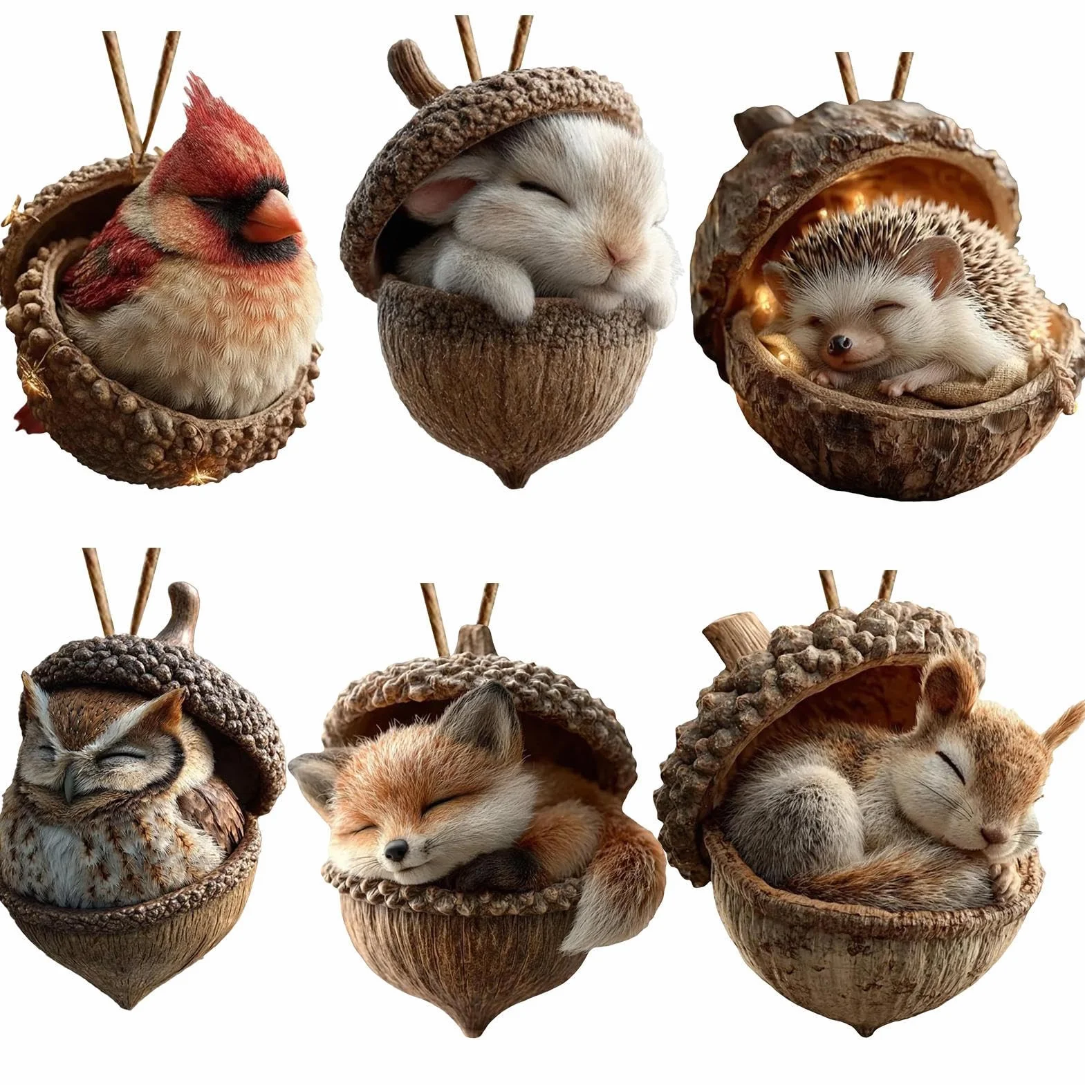 Bellotas Animales Colgando Ornamento Navideños Figuras 2D Acrílicas para Árbol de Navidad y Jardín