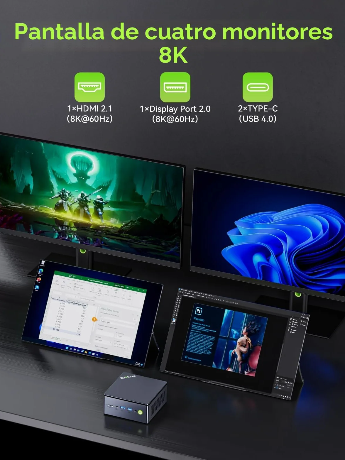 GMKtec (Garantie de 3 ANS) Mini-PC de jeu Dual 2.5G LAN, M7 Ultra Ryzen 7 Pro 6850U, 32Go RAM DDR5 4800 MHz + SSD PCIe 1To Oculink Mini Computer USB4/Wi-Fi 6E/Bluetooth 5.2/HDMI 2.1/USB-C/
