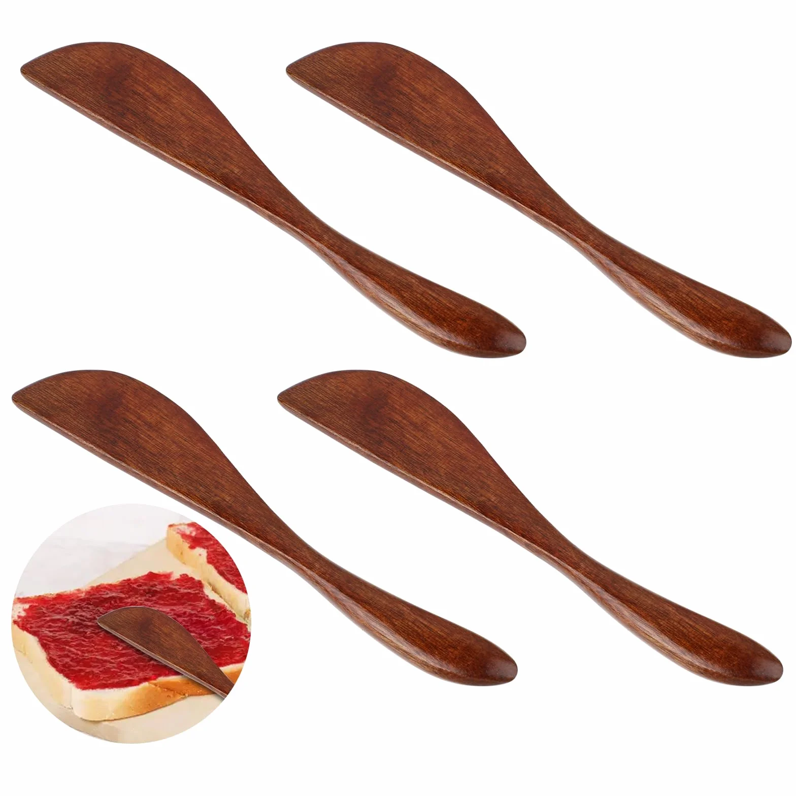 Molain 4 cuchillos de mantequilla de madera, espátulas de madera, cuchillos de queso, cucharas de mermelada, esparcidor de mantequilla, cuchillo para pastel, jalea, queso, esparcidor de mantequilla