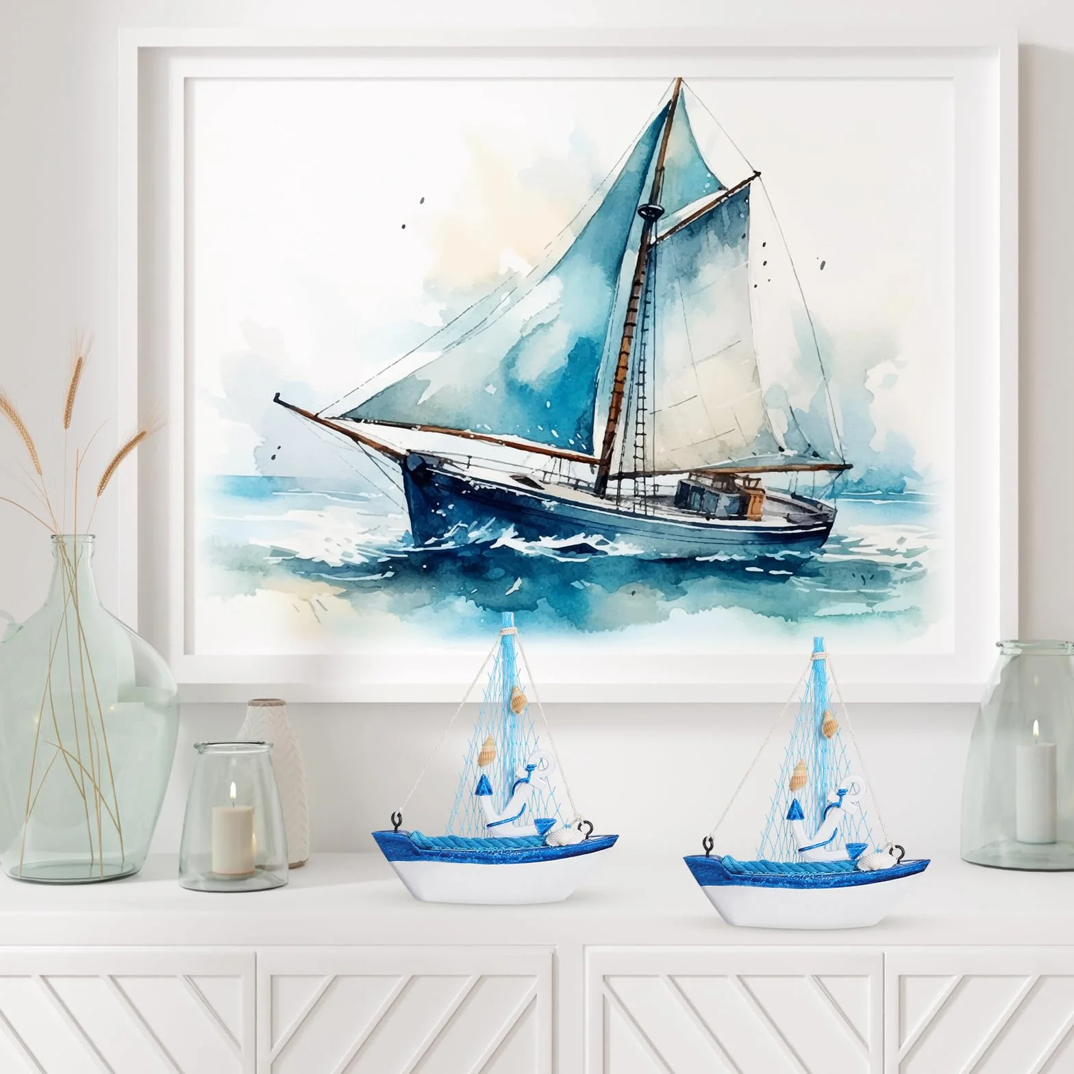 Velas decorativas náuticas hechas a mano azul marino para baño casa 6 unidades