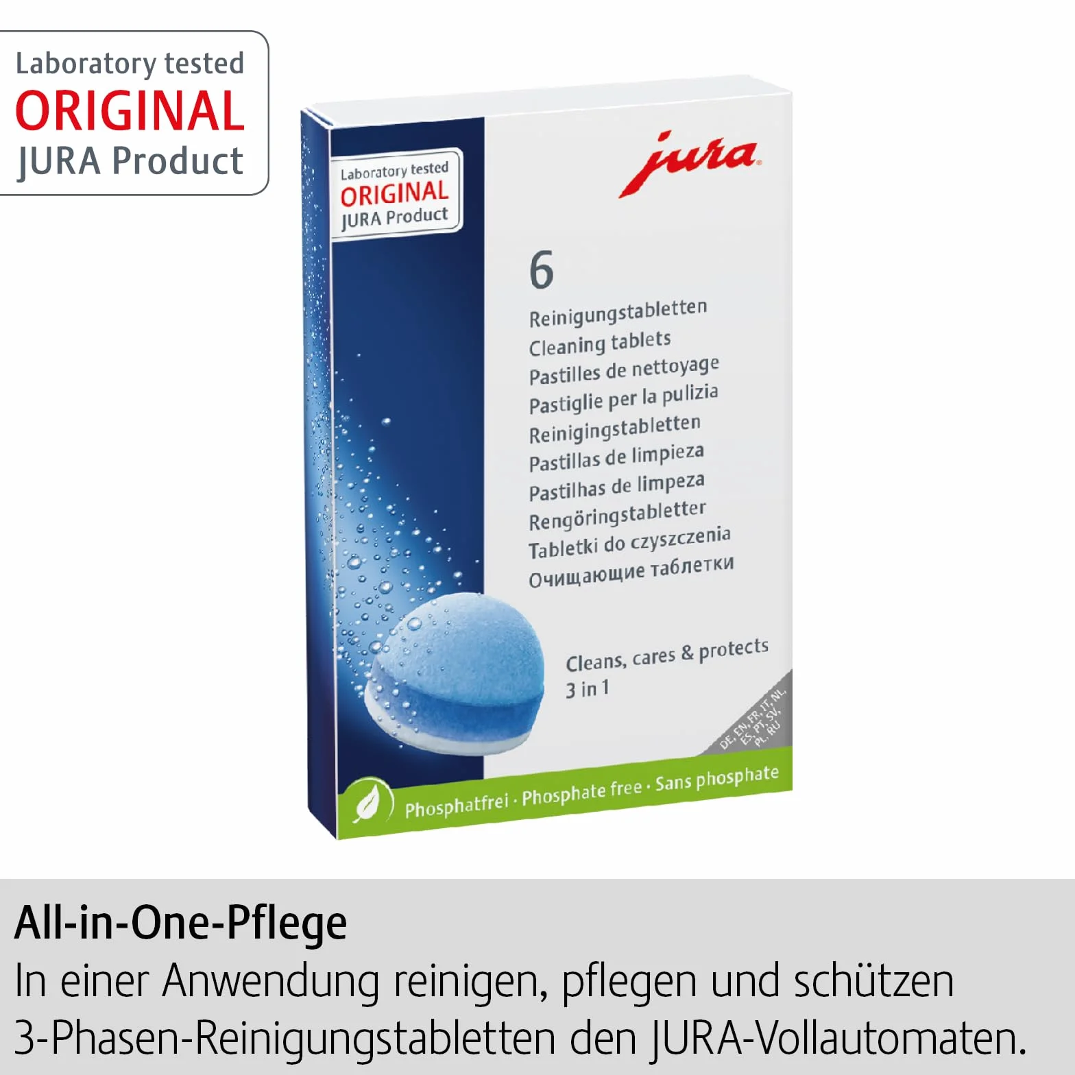 JURA Pastillas de limpieza de 3 fases 6 unidades Certificación TÜV Higiene