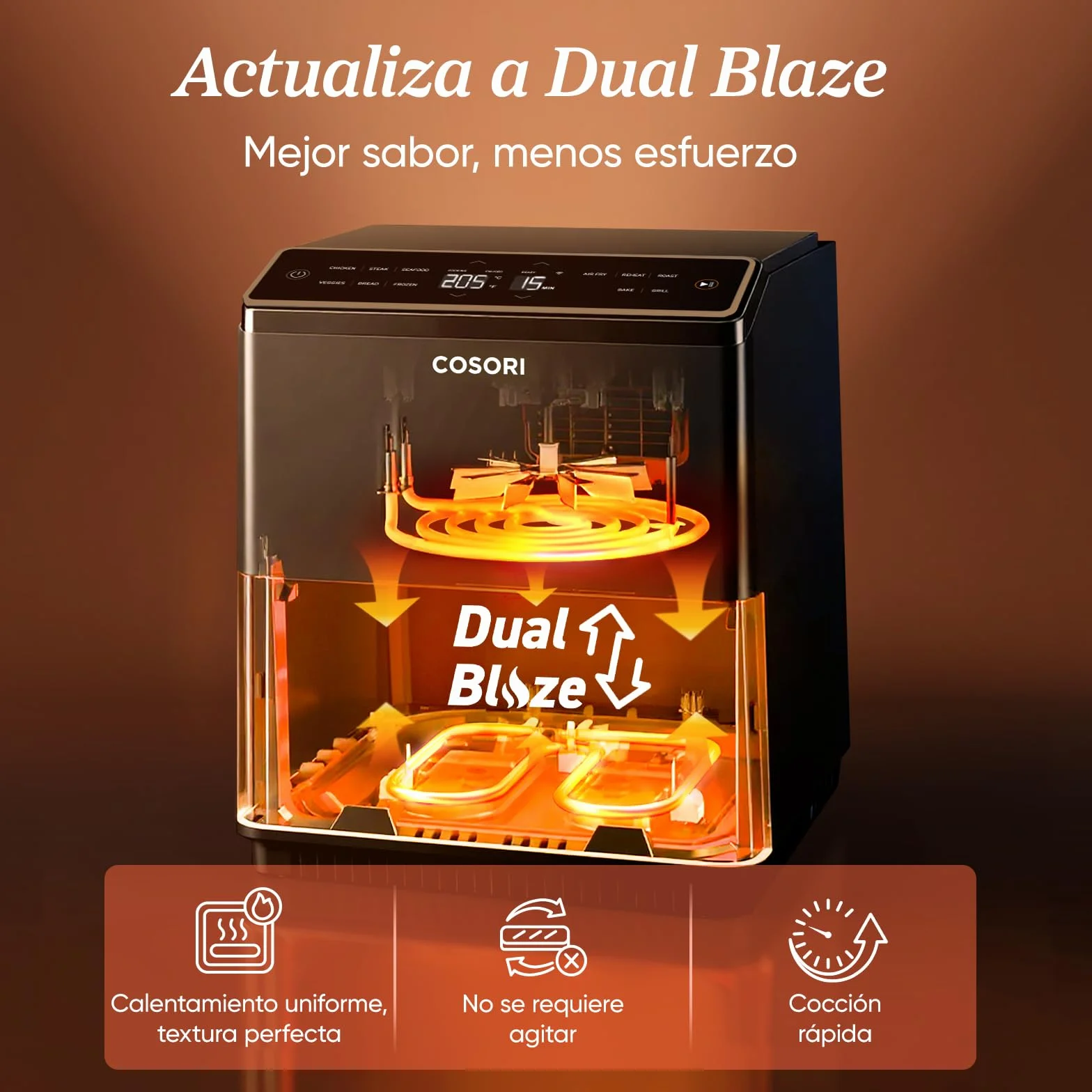 Cosori Dual Blaze Air Fryer WiFi 6.4L Freidora de Aire sin Aceite 11 en 1 App Recetas Chef Español Gris