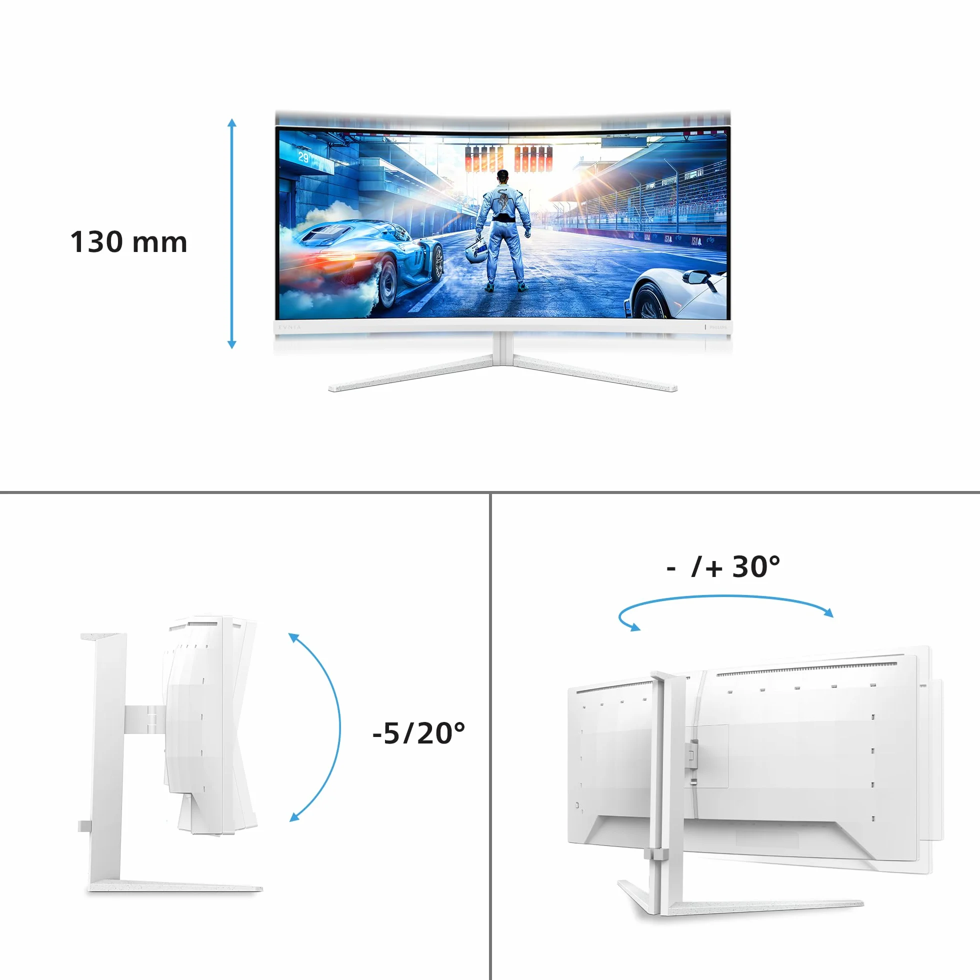 Philips EVNIA 34M2C5501A Monitor 34 Pulgadas UWQHD Curvo, 180Hz, 1 ms GtG, HDR10, Adaptive Sync, Altavoces, Altura Ajustable