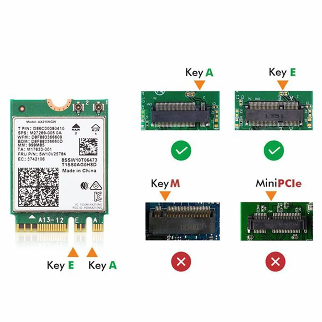 Wi-Fi 6E AX210 Tarjeta InaláMbrica 2400Mbps Bluetooth 5.2 Kit de Escritorio 802.11Ax 2.4G/5Ghz/6Ghz AX210NGW, con Antena 10DBi