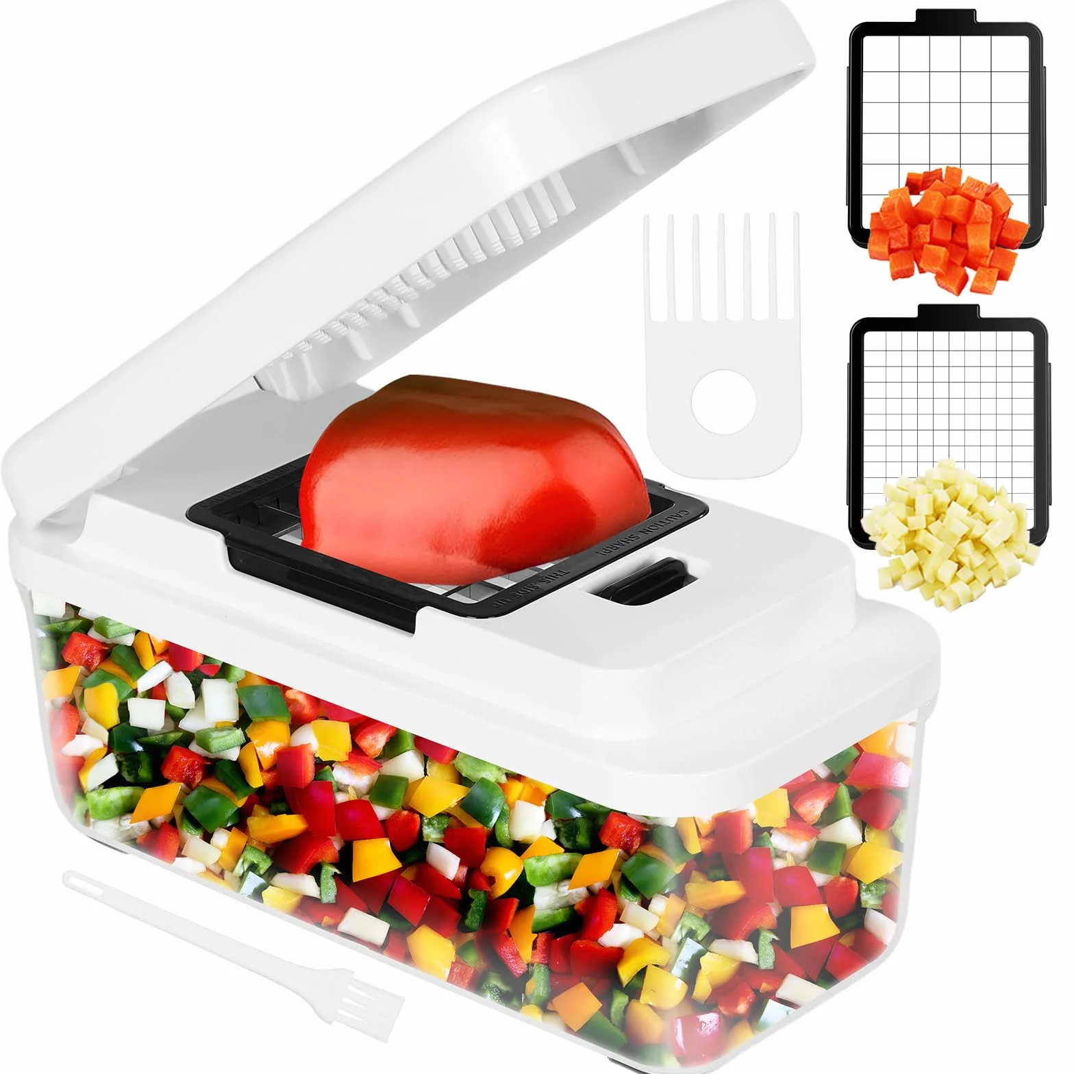 Cortador de Verdura 2 en 1, Picador de Verduras con 2 Cuchillas Intercambiables, Mandolina de Cocina Profesional