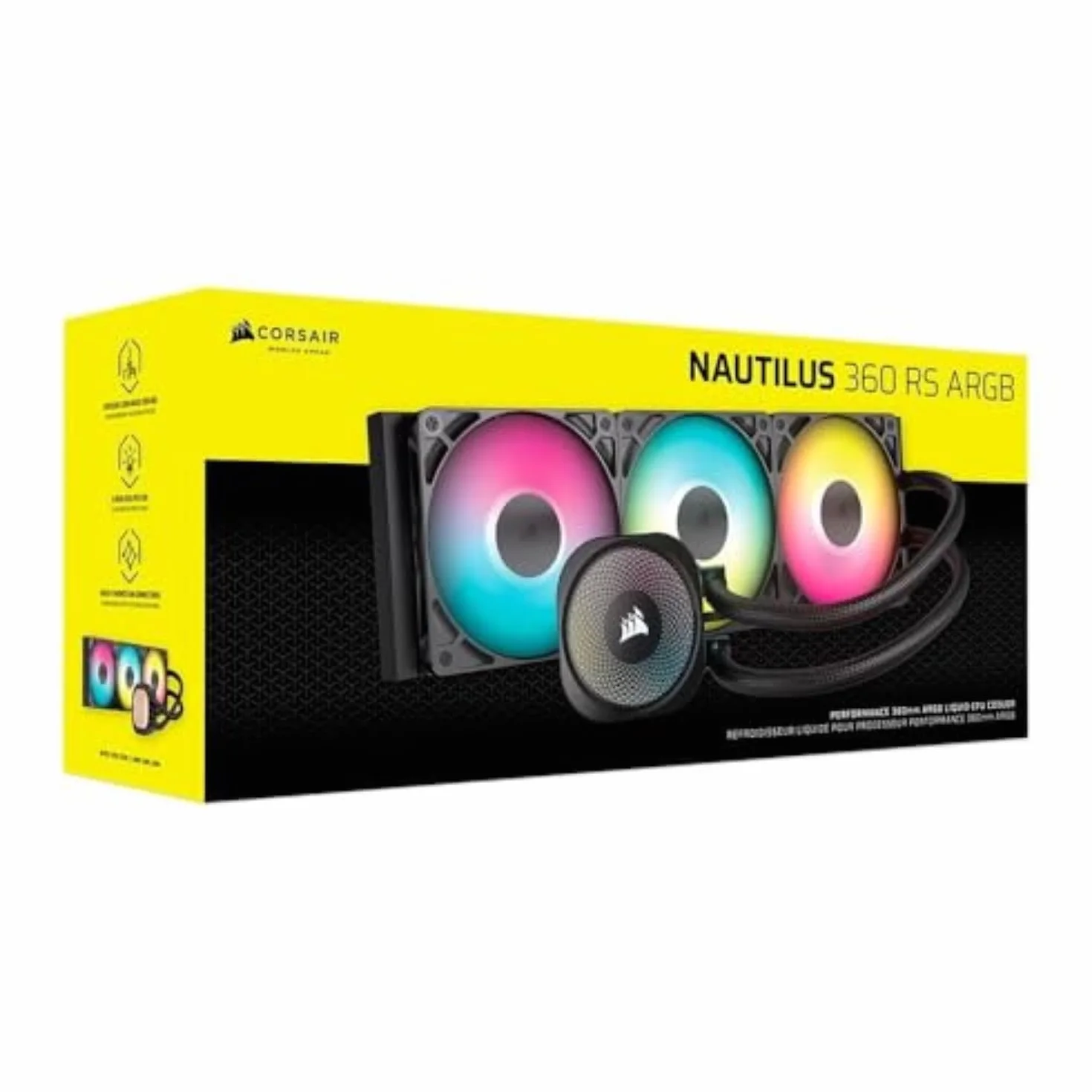 CORSAIR Nautilus 360 RS ARGB Refrigeración Líquida de CPU – 360mm AIO – Conexión Directa a la Placa Base – Intel LGA 1851/1700, AMD AM5/AM4 – 3X RS120 ARGB Ventiladores Incluidos – Negro
