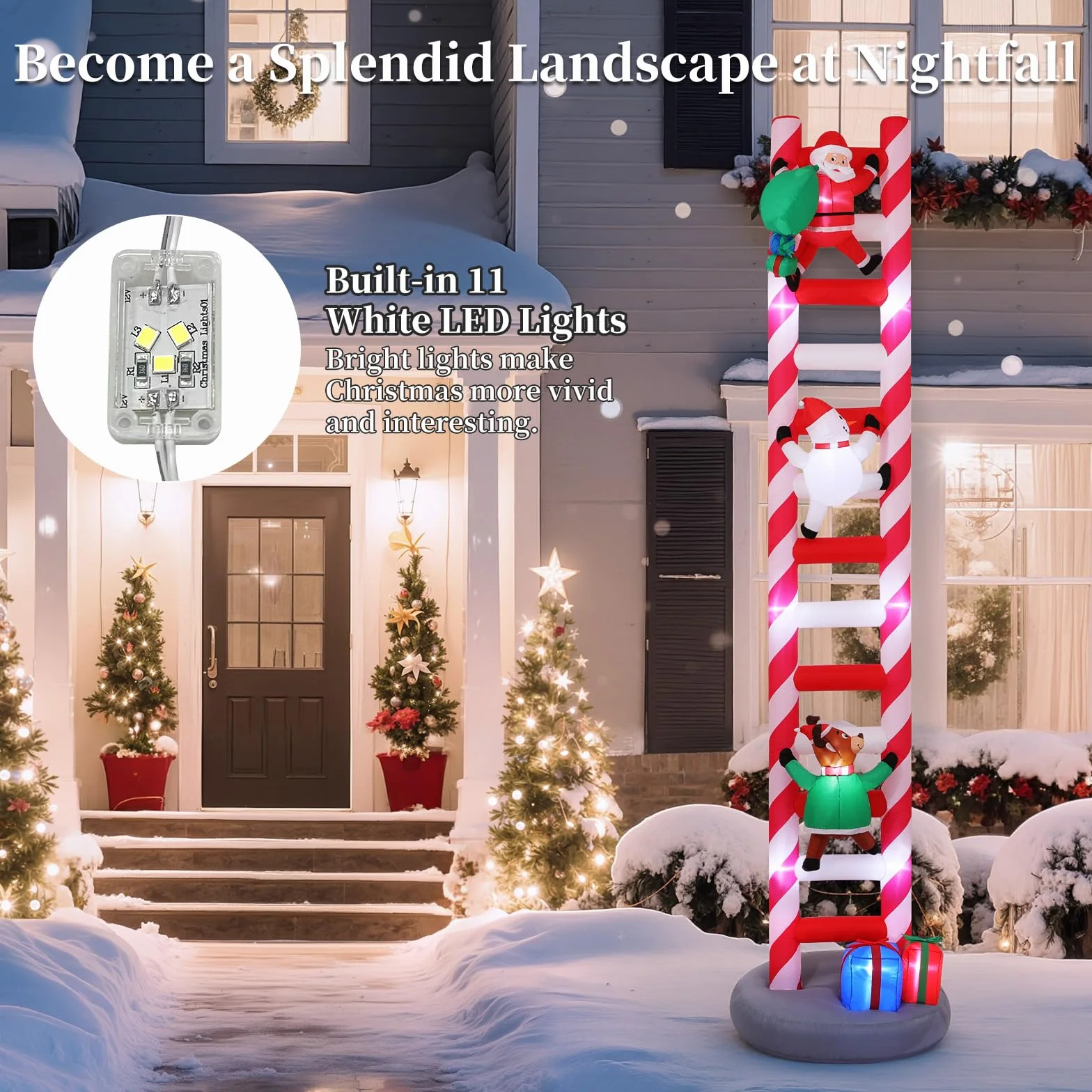 Lewondr Inflables Navidad 9,8FT 11 LED Escalera Decoración Exterior Impermeable Reno Santa Claus Muñeco de Nieve