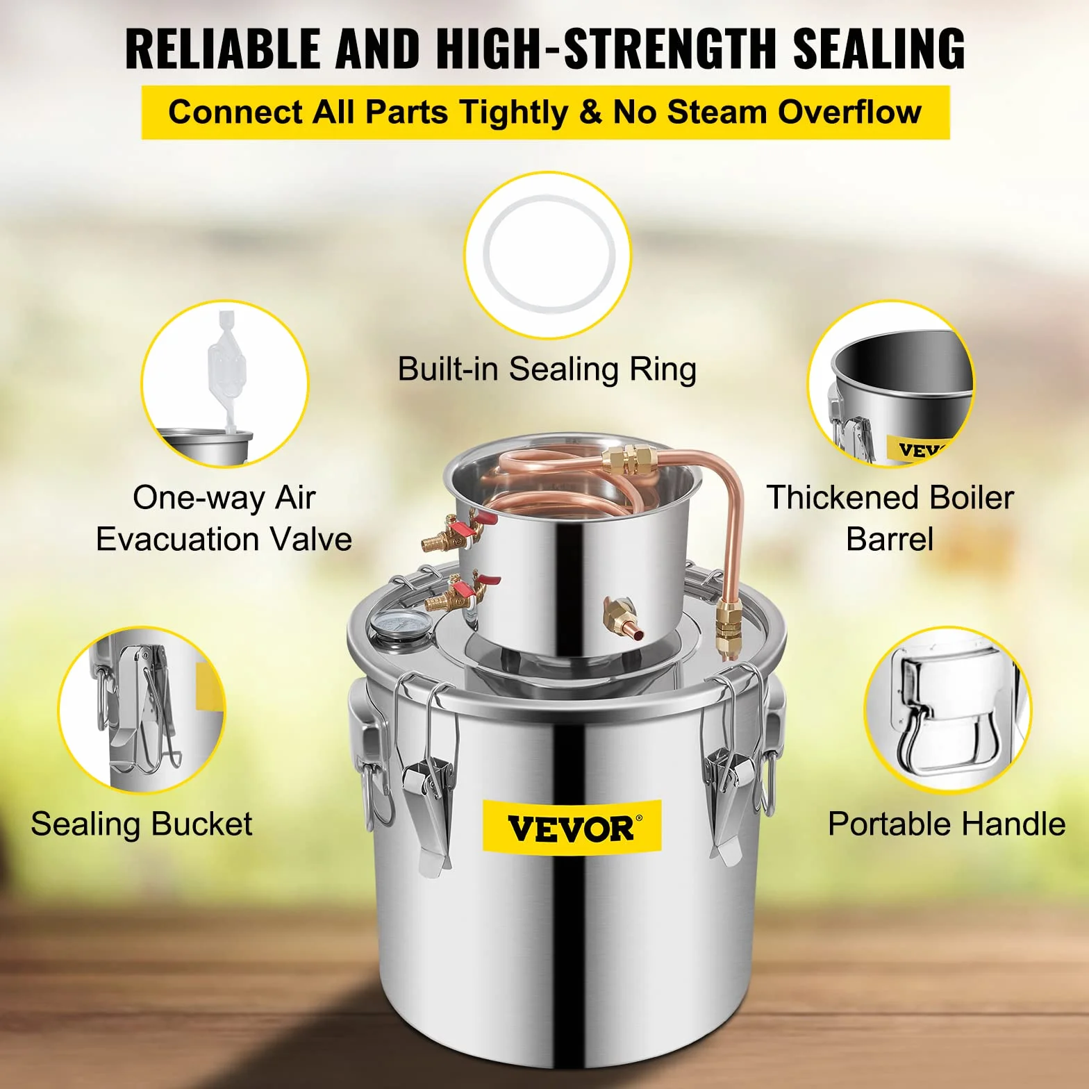 VEVOR Destilador de Alcohol 30 L Kit Destilación Acero Inoxidable Bomba Circulación Termómetro