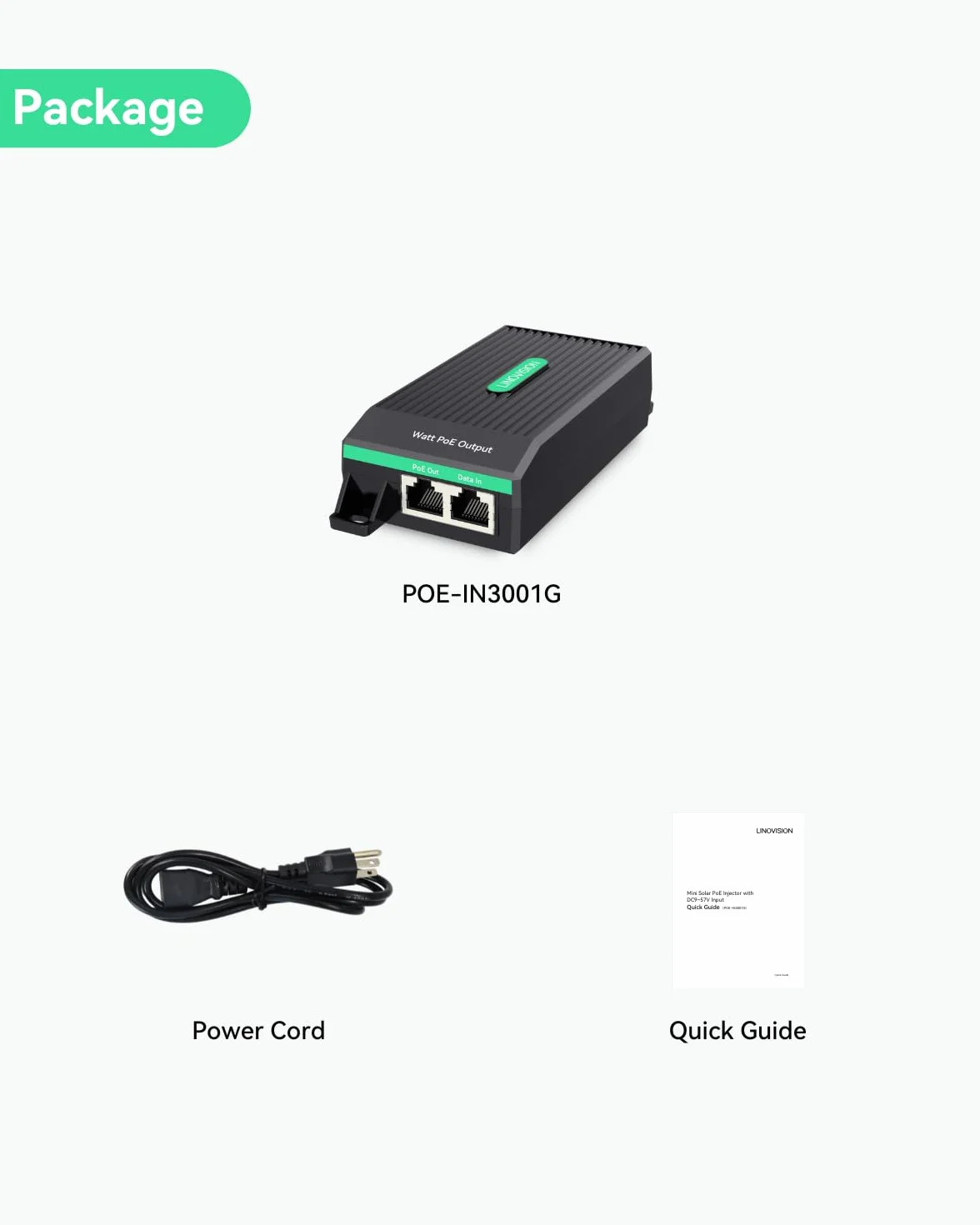 LINOVISION Inyector PoE+ Gigabit 30W con indicador intuitivo de Consumo de energía, Entrada AC100-240V, IEEE802.3af/at 30W Salida de energía y Datos para cámara IP, Punto de Acceso inalámbrico