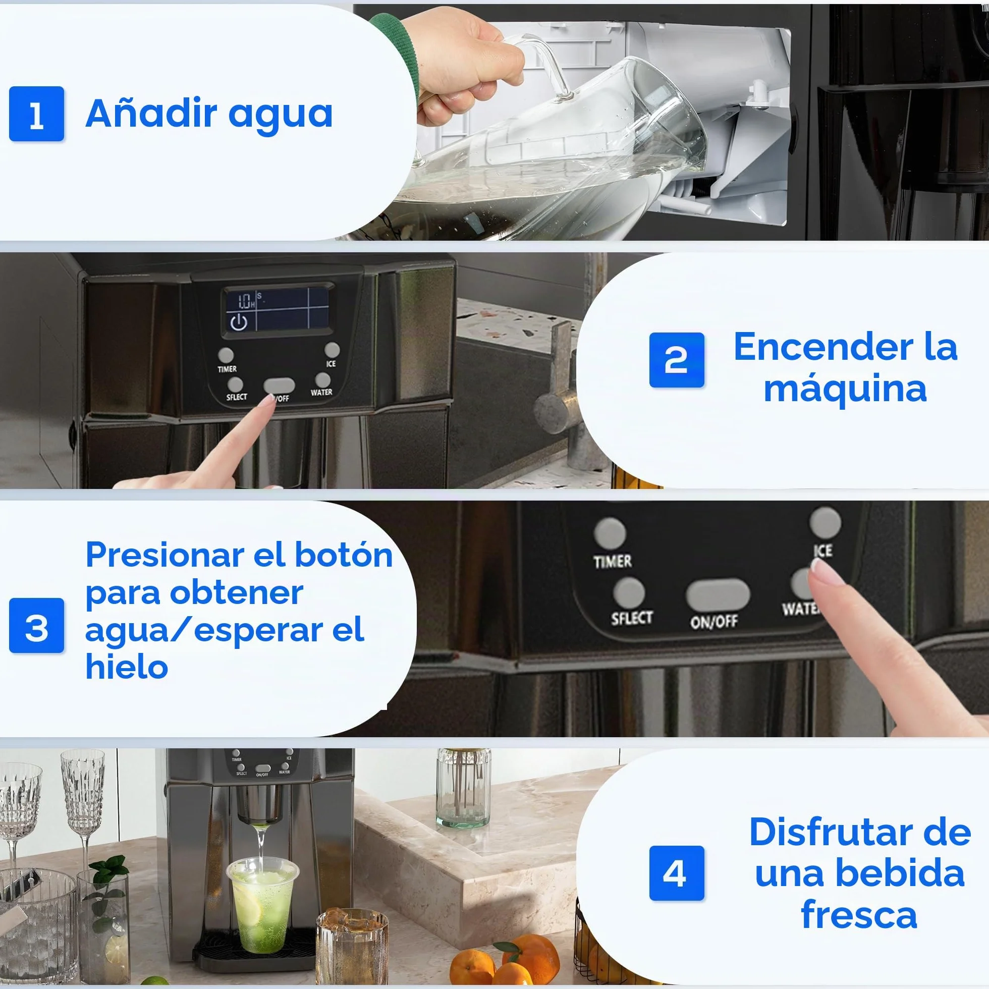 HOMCOM Máquina de cubitos de hielo portátil, 12 kg/24h, 9 cubitos en 6-10 min, tamaño ajustable, temporizador, depósito 3L