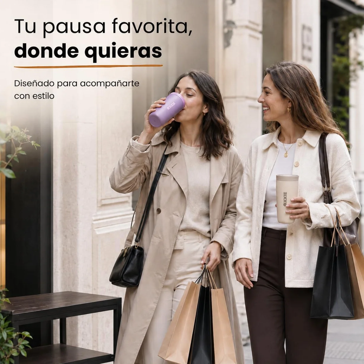 Vaso Termo Cafe 350ml Acero Inoxidable Doble Pared Taza Termica con Tapa Hermetica Reutilizable Antigoteo Beige