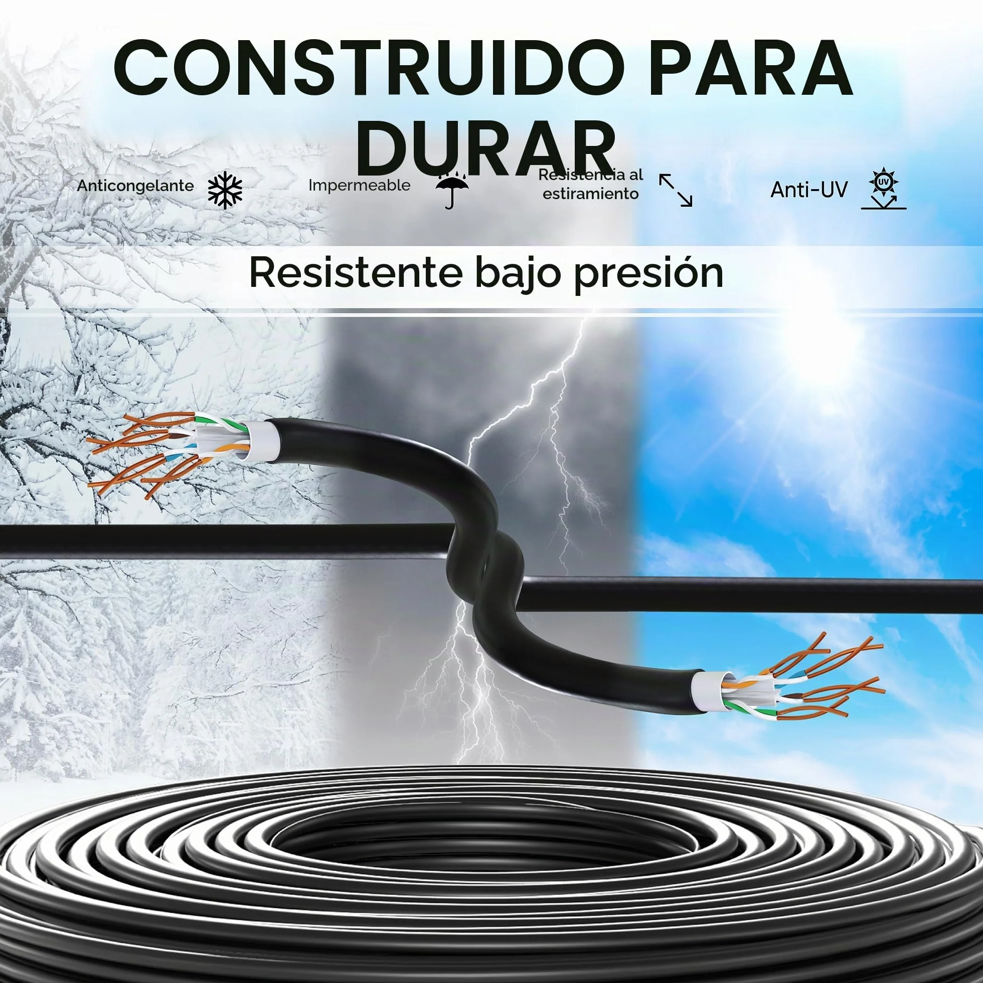 Mr. Tronic Impermeables Exteriores Cable Ethernet Cat 6 De 100m, Bulk Cable de Red LAN Para Internet Rápida & Fiable - AWG24 Cat6 a Granel, 1 Gbps Internet UTP CCA (100 Metros, Negro)