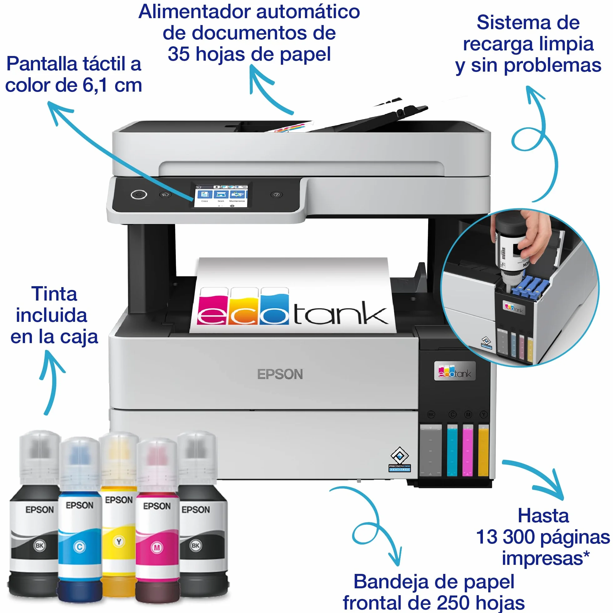 Impresora multifunción EcoTank ET-5150 A4 con depósito de tinta, conexión Wi-Fi