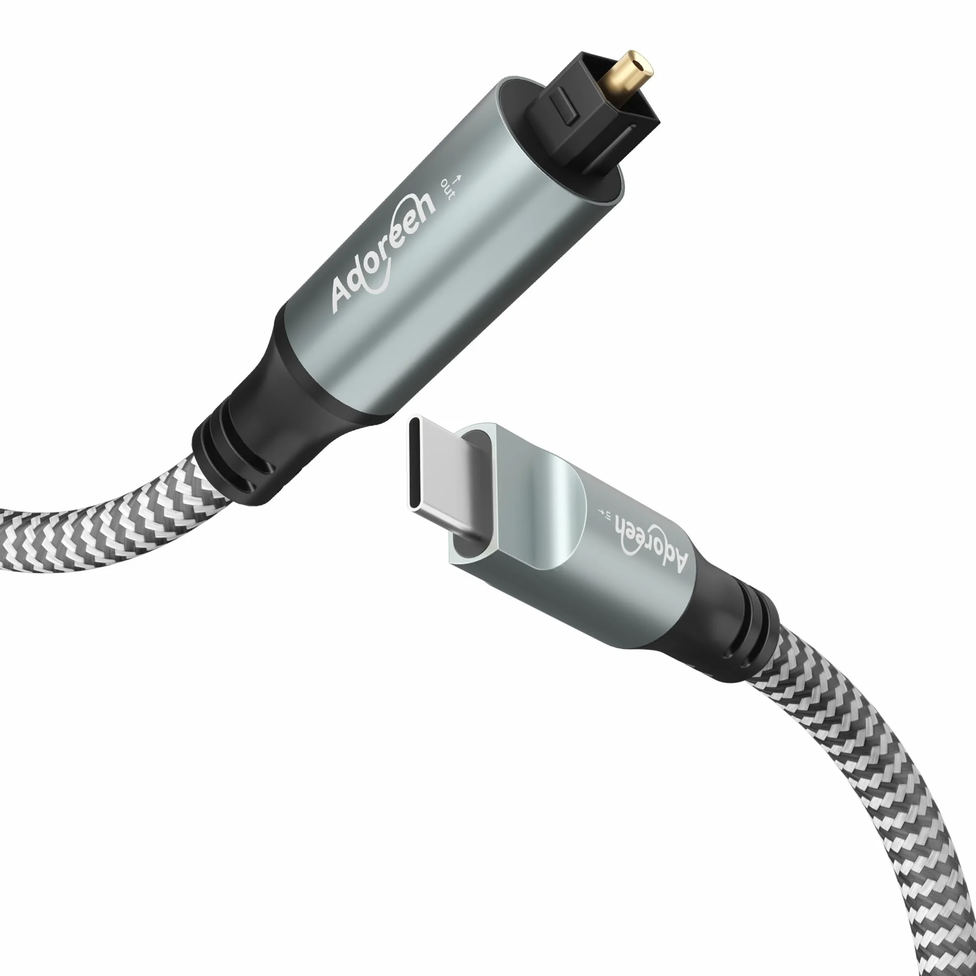 Adoreen Cable de audio óptico digital USB C a Toslink de 10 pies, USB 2.0 macho a puerto SPDIF macho, adaptador de fibra óptica, trenzado para TV/barra de sonido, Sony PS5, altavoces y cine en casa