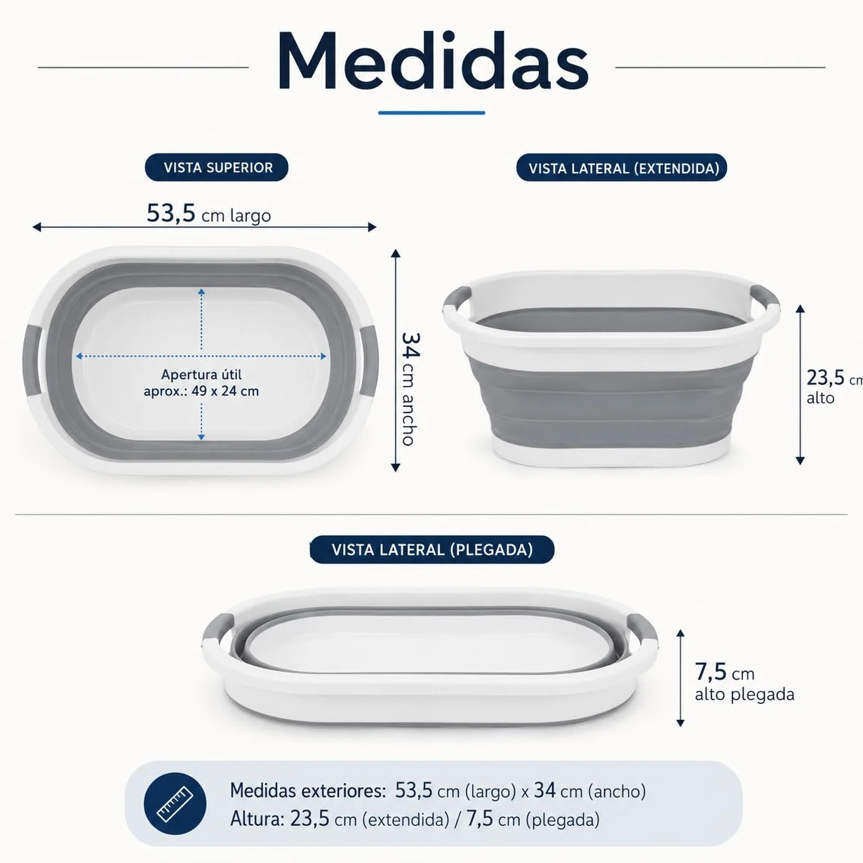 Cesto Plegable de Colada Silicona 24 Litros Gris Canasto Plastico