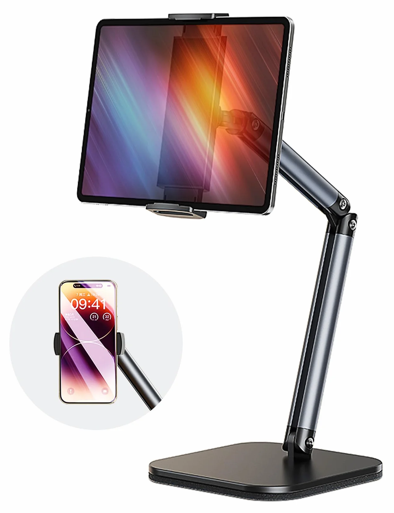 Soporte para Tablet y Smartphone, iPad, iPhone y Tablet (4"-12.9") con Altura y Ángulo Ajustables