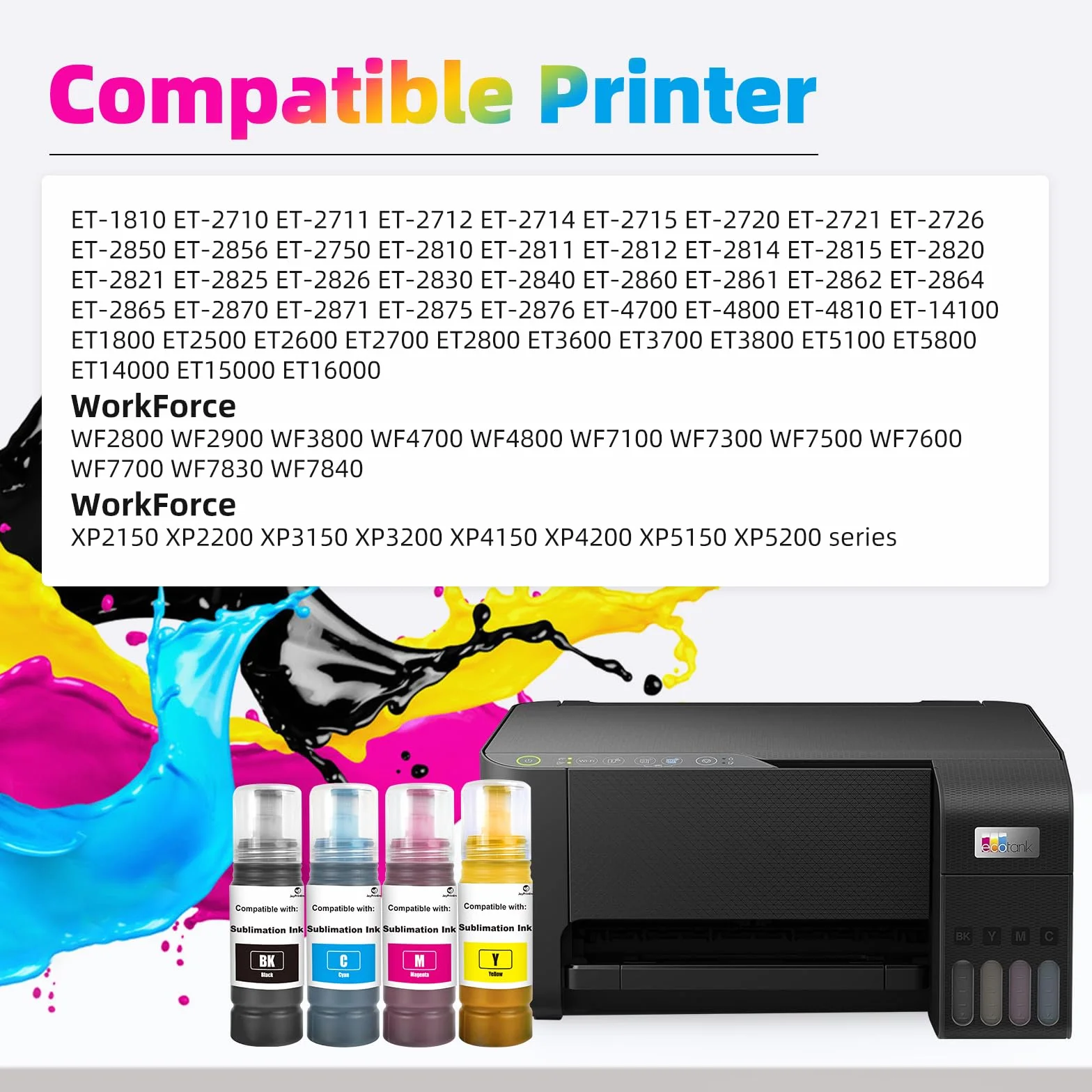 Tinta de sublimación compatible con 2810 1810 2710 2714 2711 2726 2850 2820 2830 2815 2820 2856 2876 2750 2700 2870 2871 281 1 286 0 Impresora 2861 3850 4850 4500 2650 (BK/C/M/Y, paquete