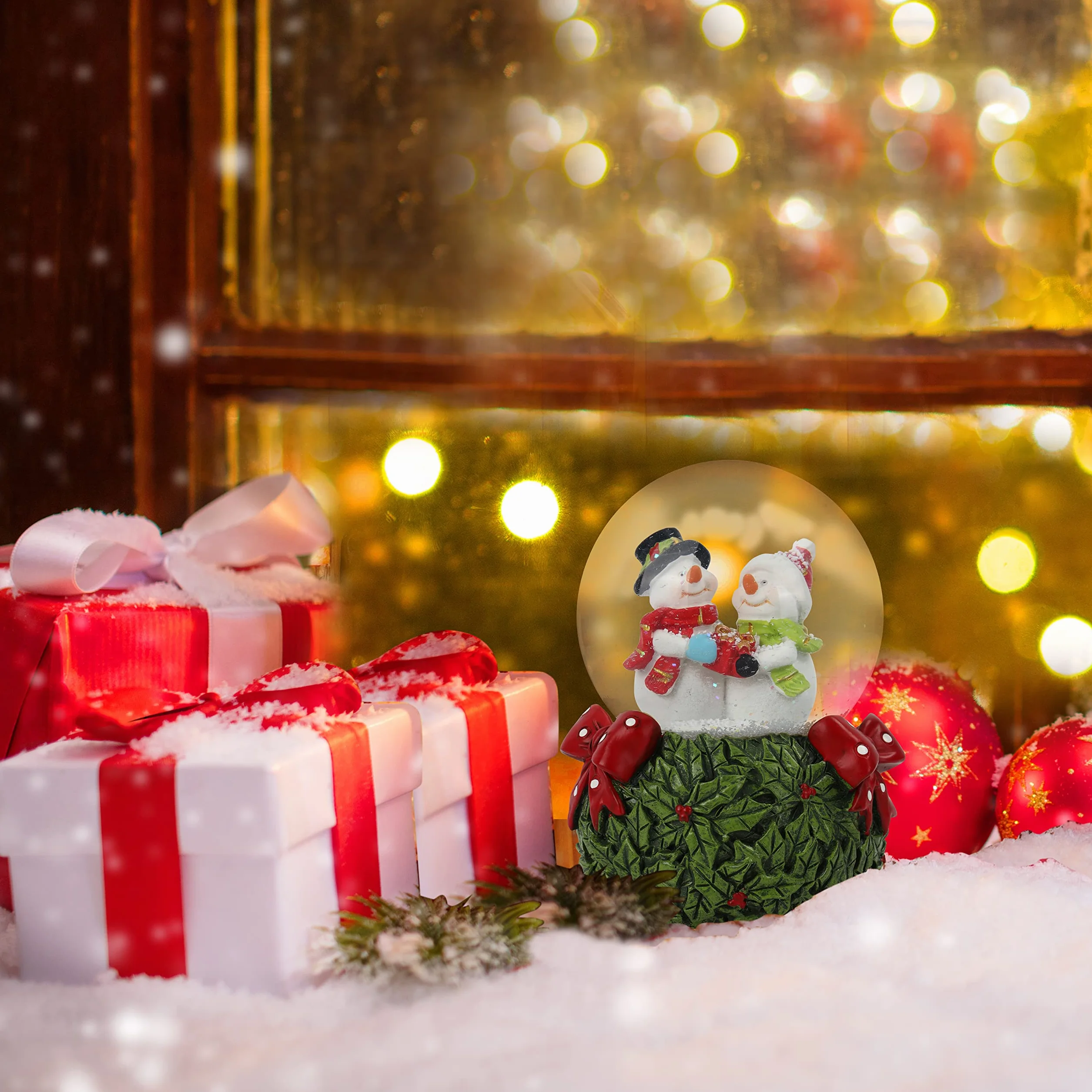 Belle Vous Bola de Nieve Musical 8,5 x 13 cm Adorno Navideño con Purpurina Girando Luces LED 8 Canciones