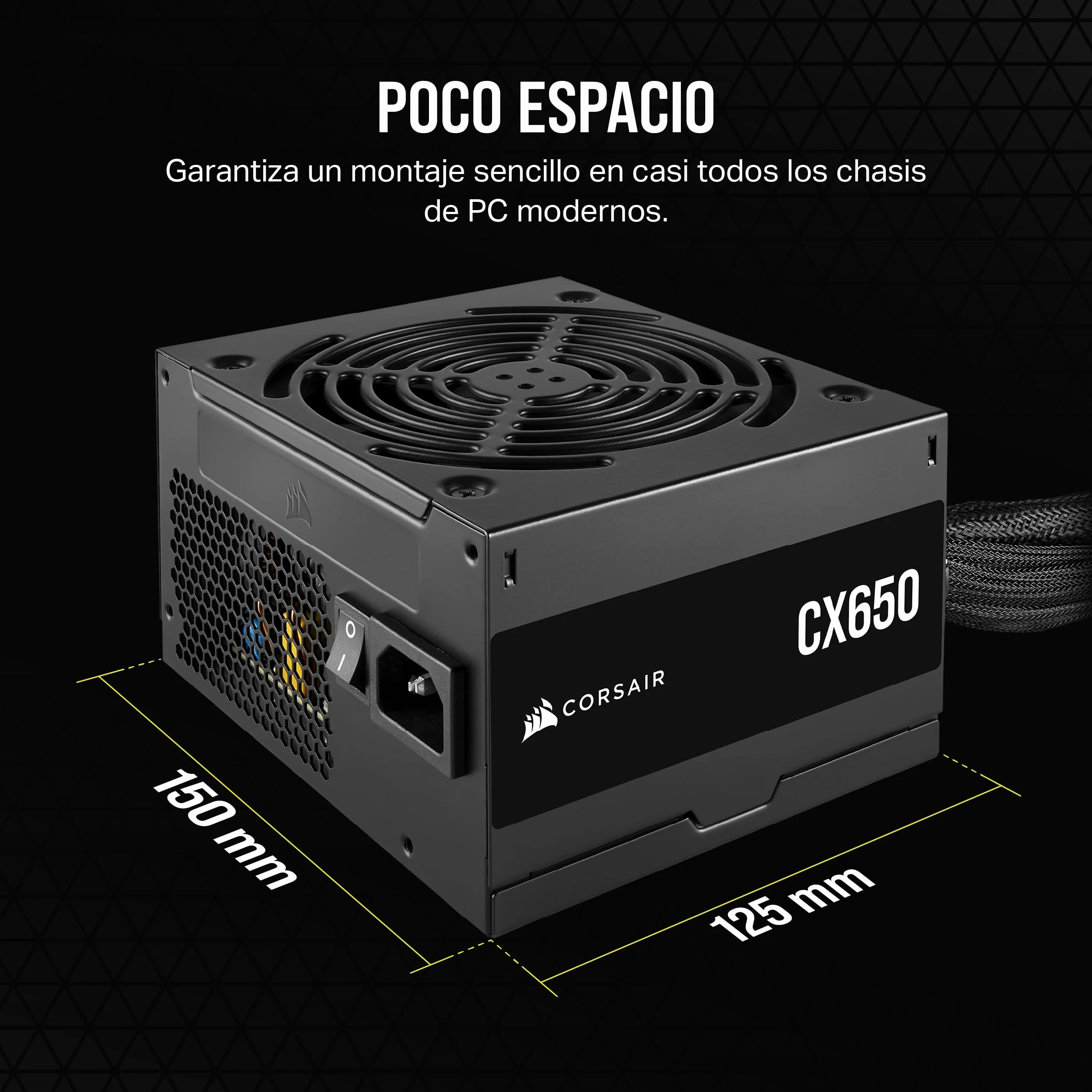 CORSAIR CX650 ATX 650W Fuente de Alimentación - Eficiencia 80 Plus Bronze - Bajo Ruido - Cables con Funda - No Modular - EU - Negro