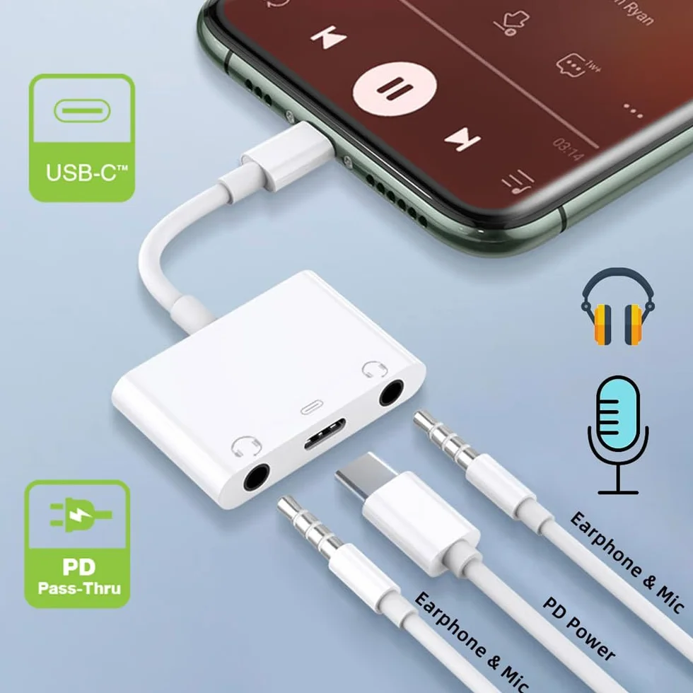 Cablcc Tarjeta de sonido USB-C tipo C a doble audio AUX y MIC de 3,5 mm con adaptador de carga de alimentación PD compatible con teléfonos portátiles y tabletas