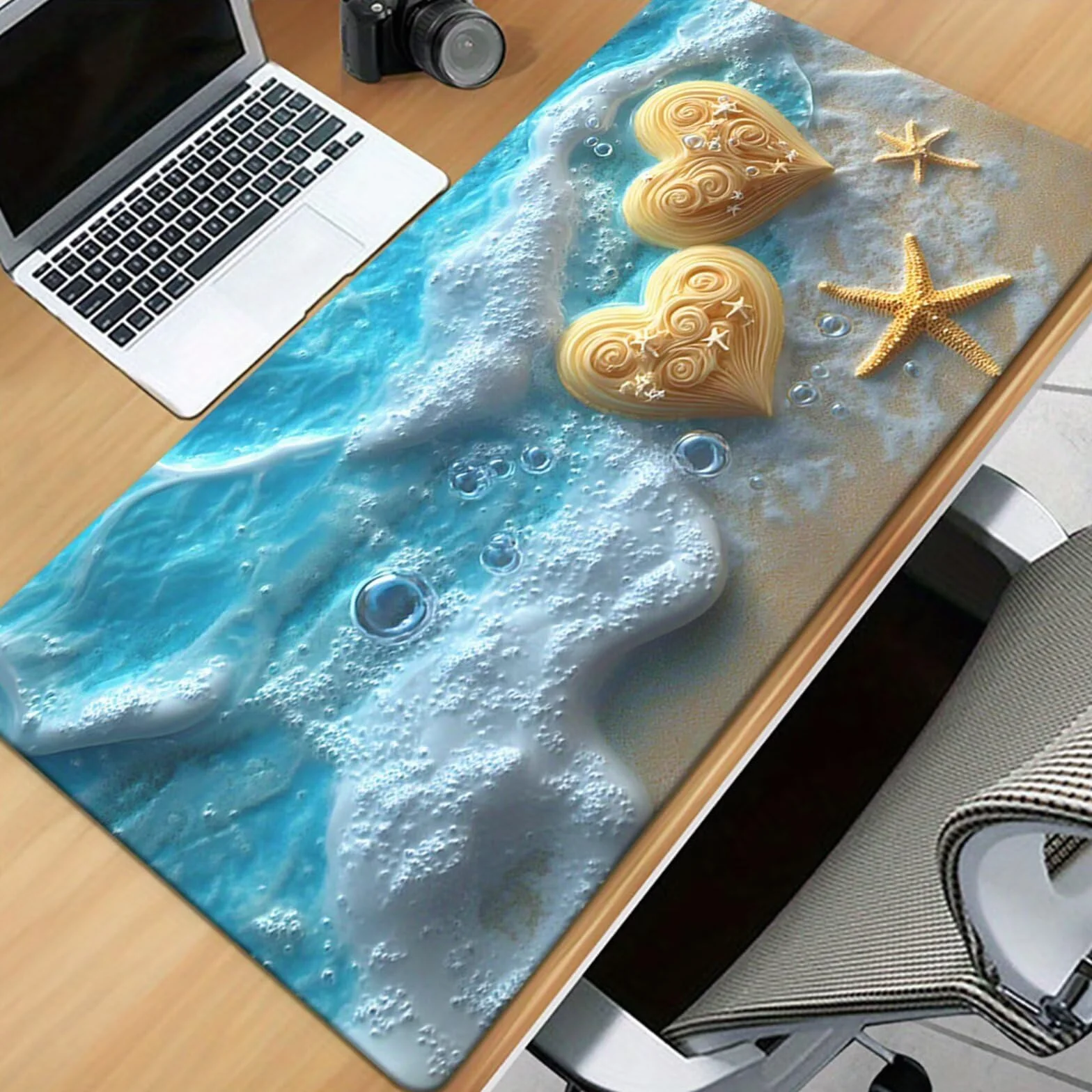 Alfombrilla de Ratón XXL 1000x500x3mm, Alfombrilla de Escritorio Grande Playa Olas, Mouse Pad Gaming Antideslizante con Bordes Cosidos para Teclado, PC y Oficina