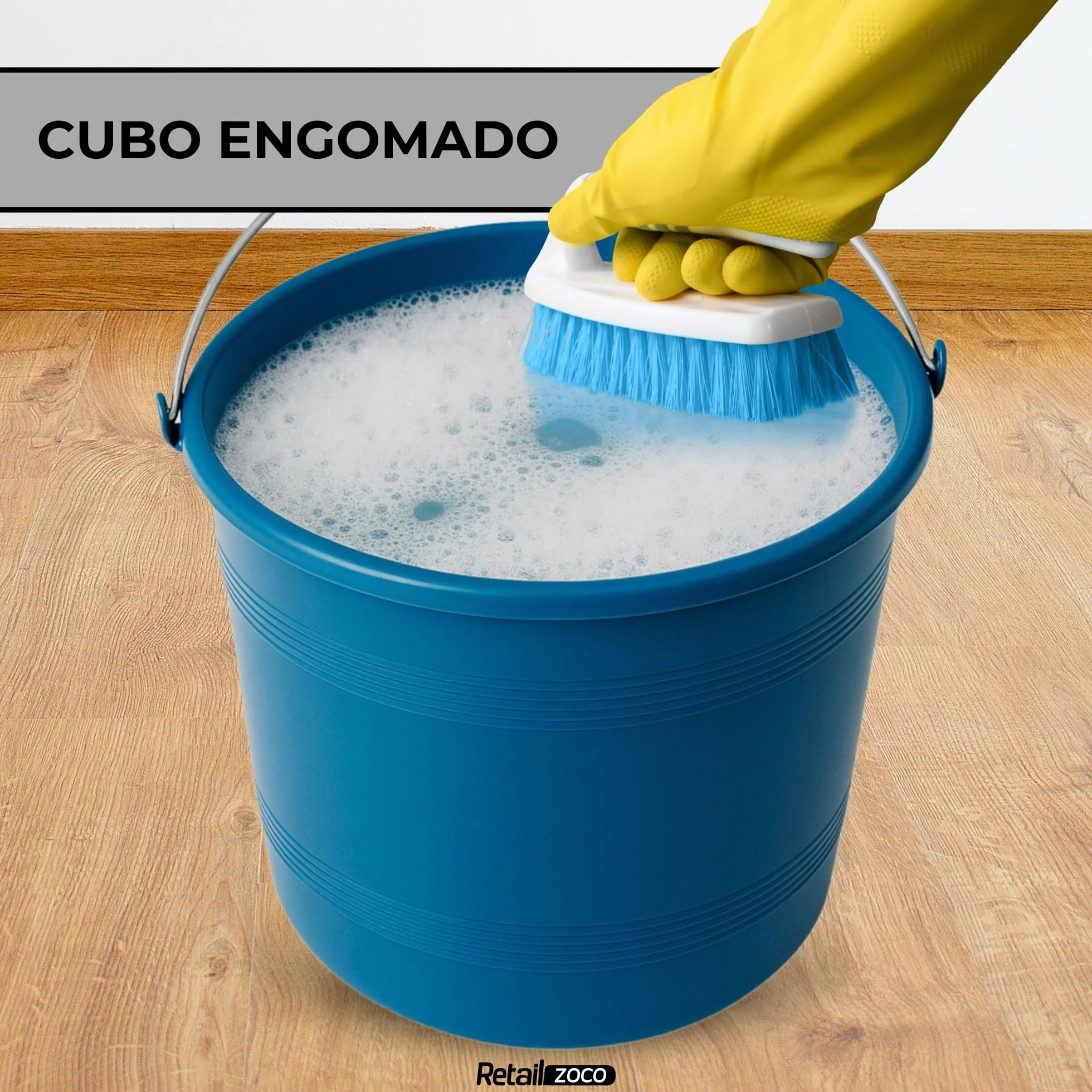 TECHZOCO Cubo engomado plástico reciclado con asa metálica 8 litros 22.5 cm altura