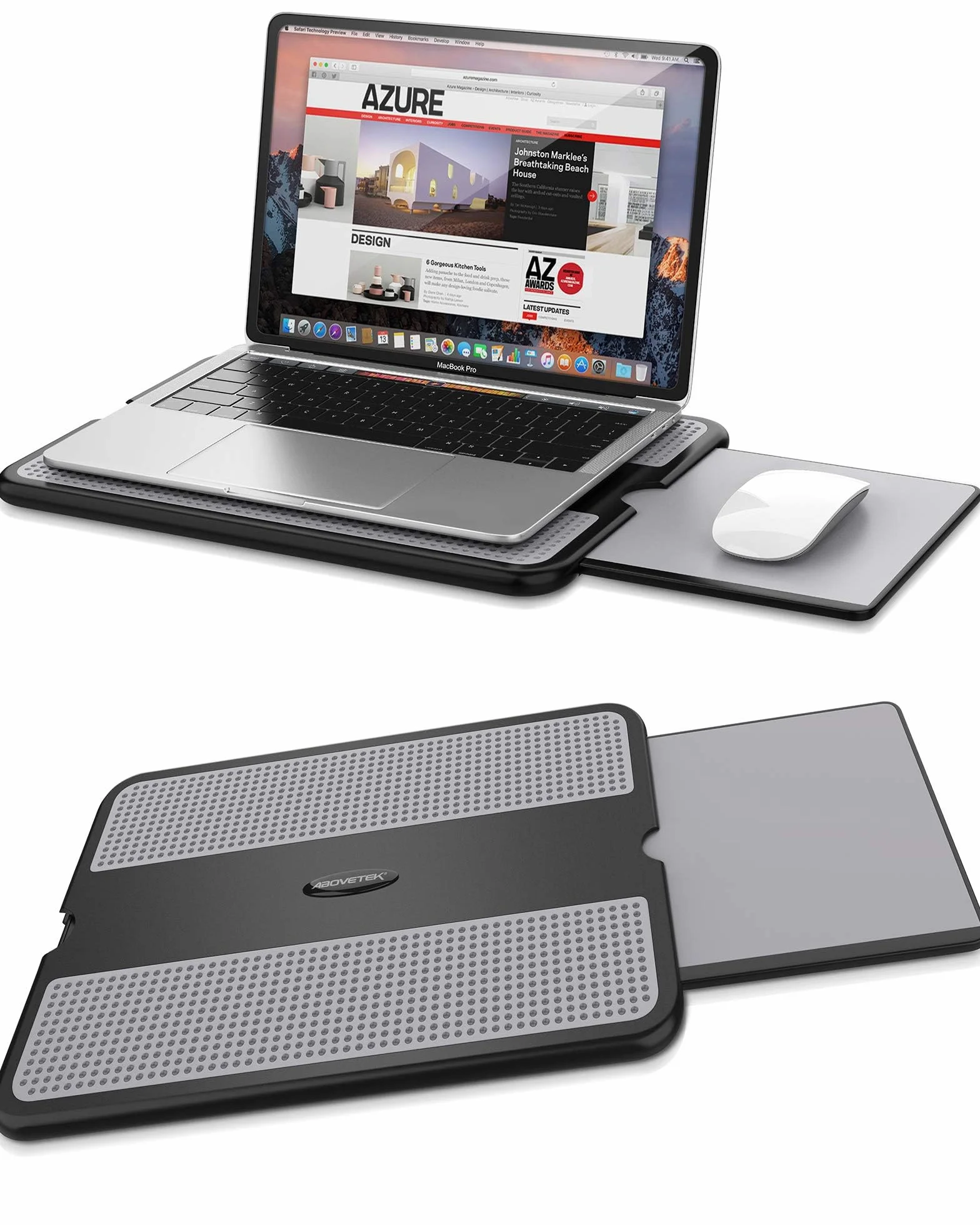AboveTEK Mesa para Portátil Cama Sofá – Bandeja Portátil Antideslizante con Alfombrilla de Ratón Extraíble Izquierda/Derecha, Aislante de Calor, Compatible con Portátiles y Tablets hasta 15,6"