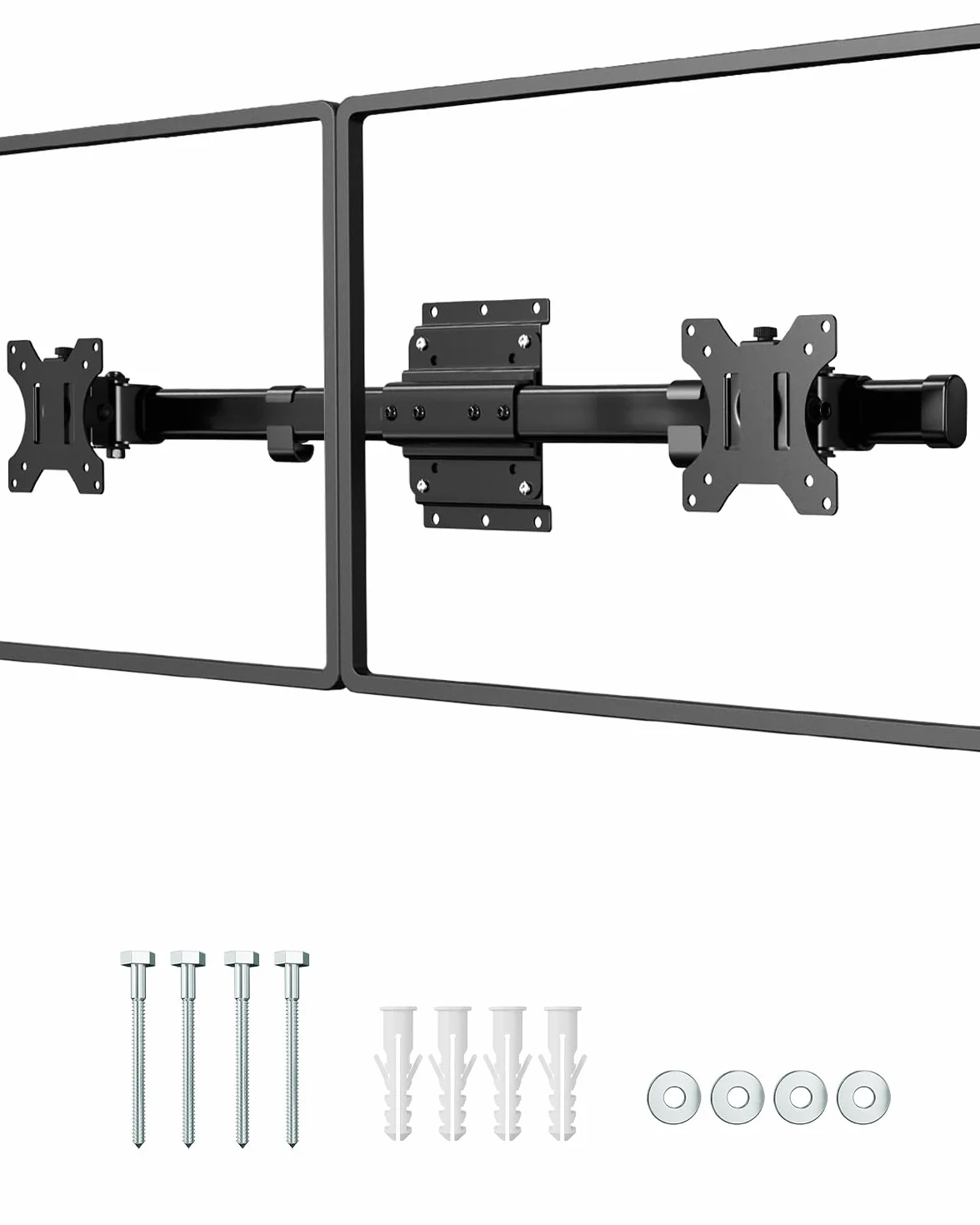 Soporte de Pared Doble para Pantallas 13-27 Pulgadas, Sencillo a Doble | Espacio de pared ultradelgado, montaje horizontal, alineación precisa, gestión de cables, 10 kg por brazo, VESA 75/100, Negro
