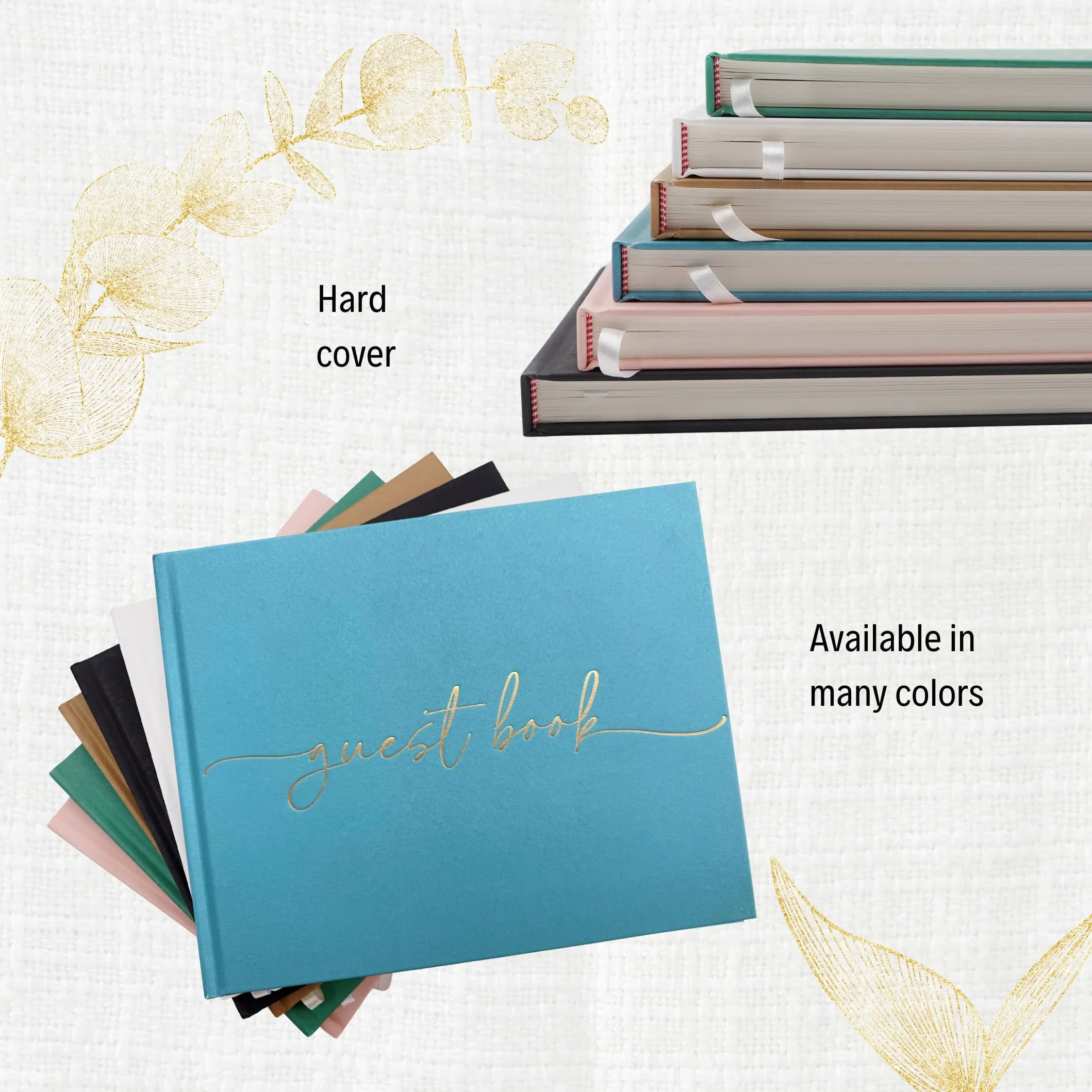 Plantvibes Libro de visitas premium para bodas, 120 páginas, estilo vintage, título dorado, negro